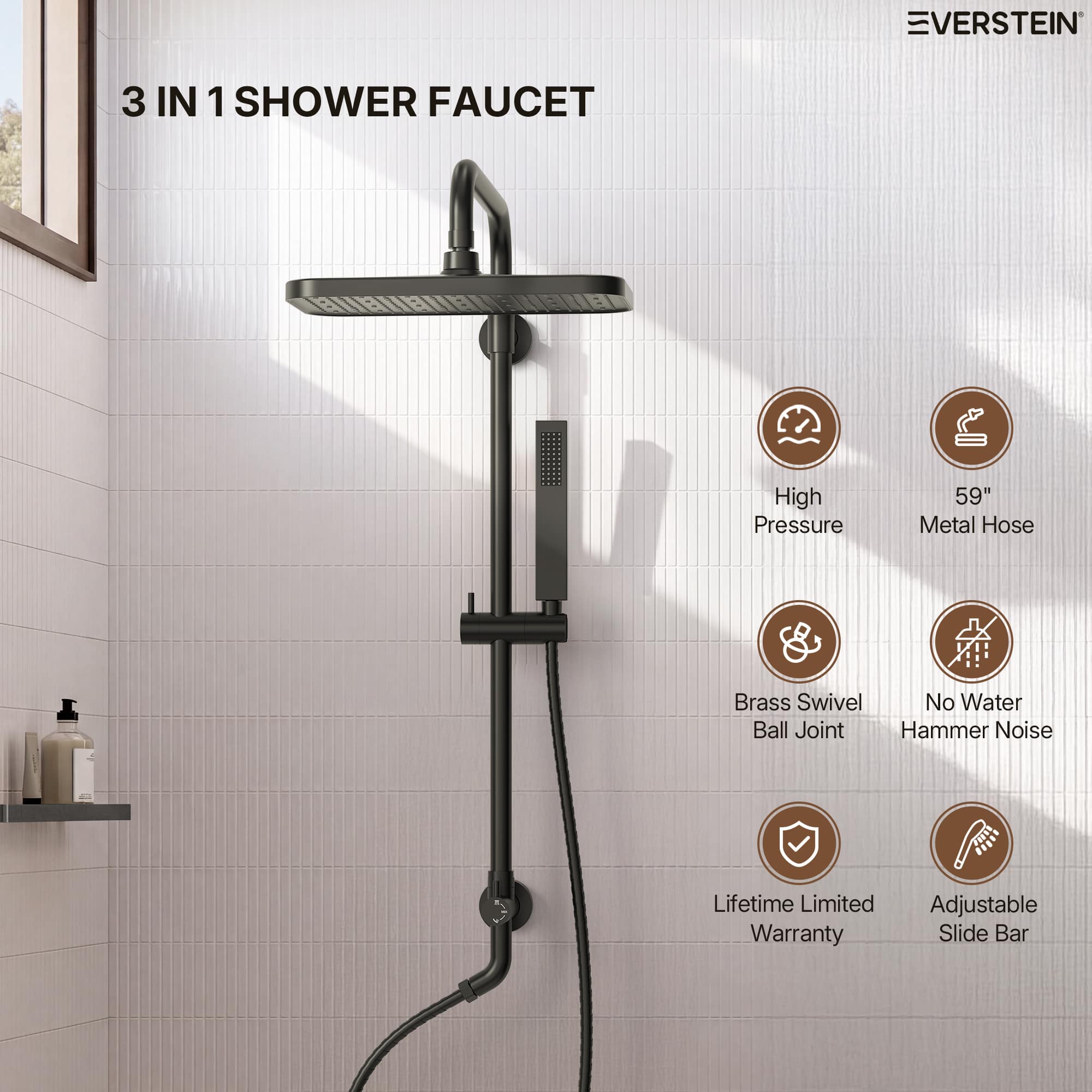 EVERSTEIN SFS-1329R-BK Showerhead-Bar-Panels - View #3