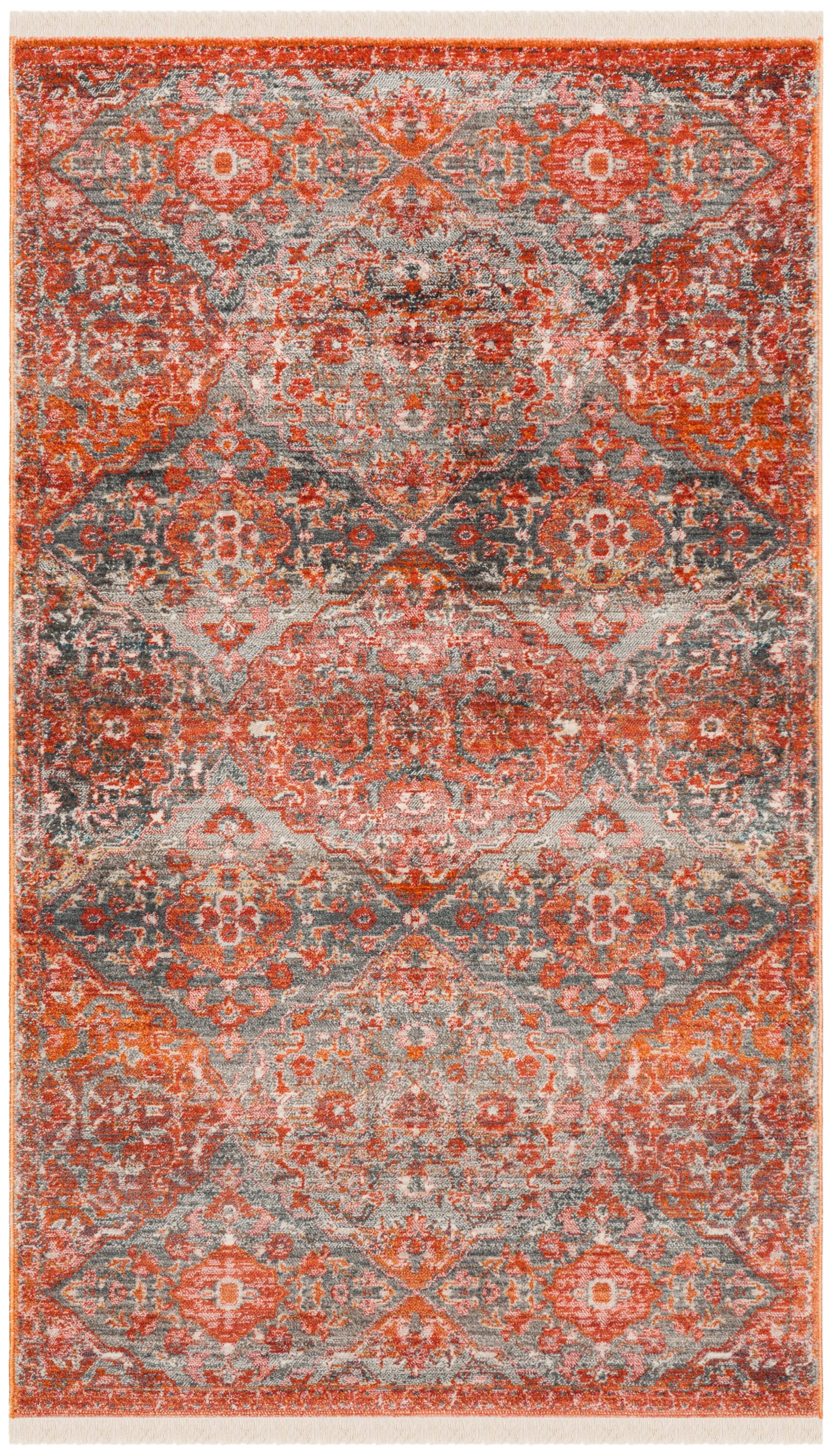 Hand-knotted Red and Aqua Synthetic Rectangular Area Rug 4' x 6'