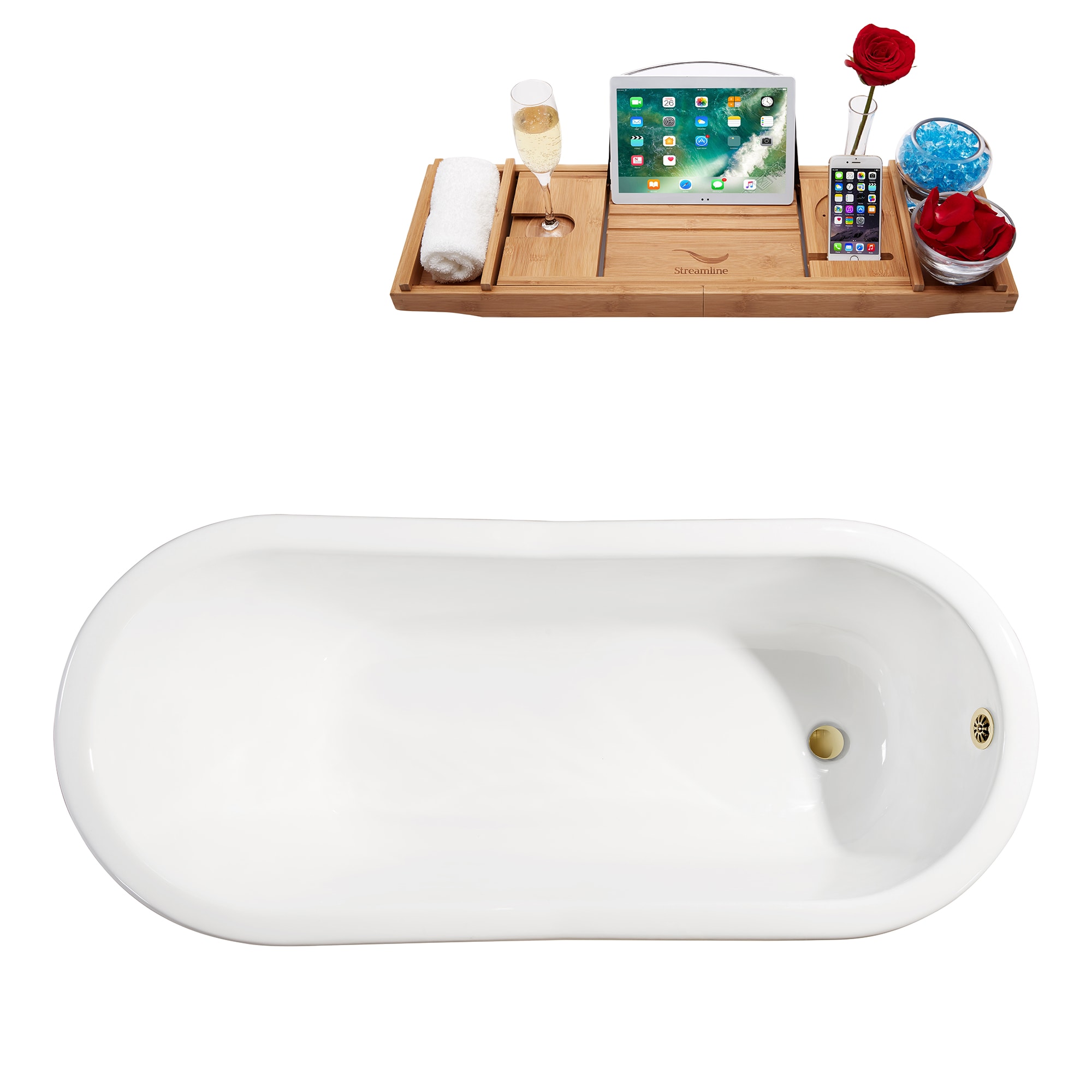 Streamline 29.9-in x 66.9-in Glossy White Cast Iron Clawfoot Soaking  Bathtub with Drain (Reversible Drain) at Lowes.com