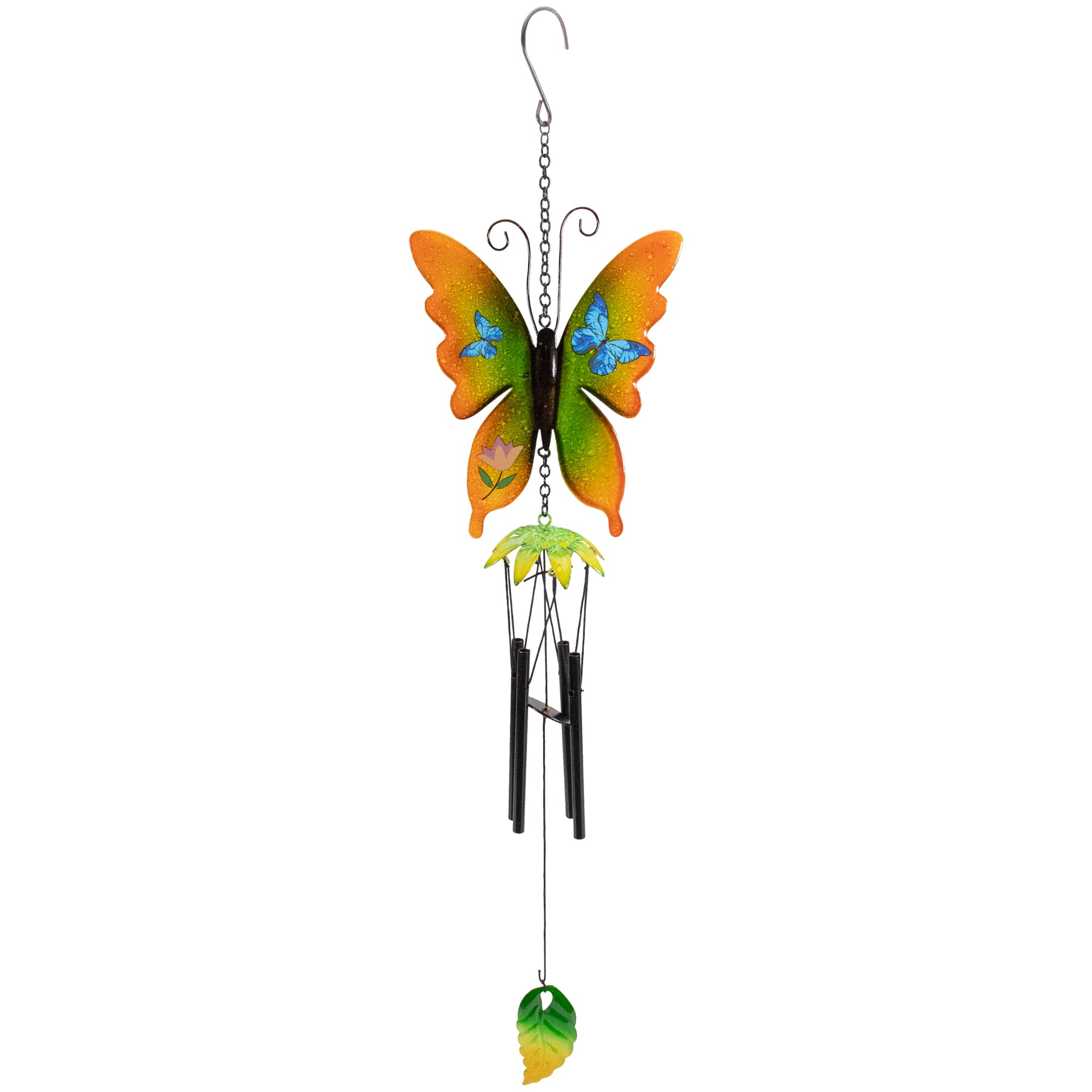 Northlight Metal Butterfly Outdoor Garden Windchime - 15.75 inch - Orange and Green
