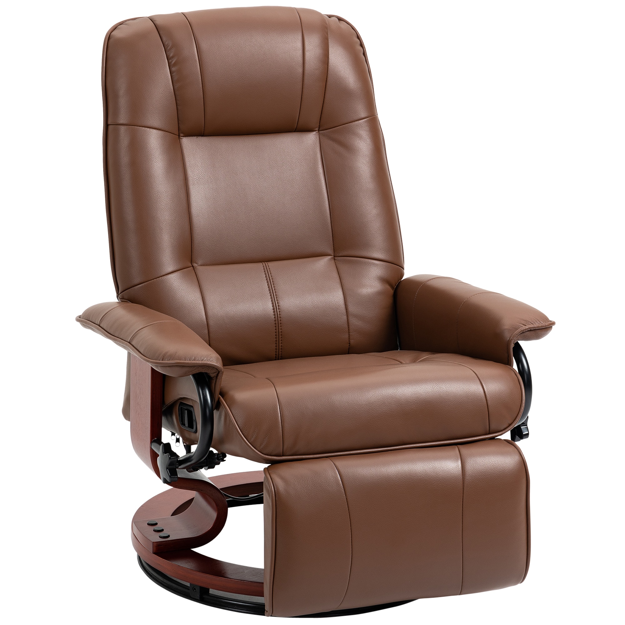 LOVMOR Faux Leather Manual Recliner Adjustable Swivel Lounge Chair with Footrest Armrest and Wrapped Wood Base for Living Room Brown