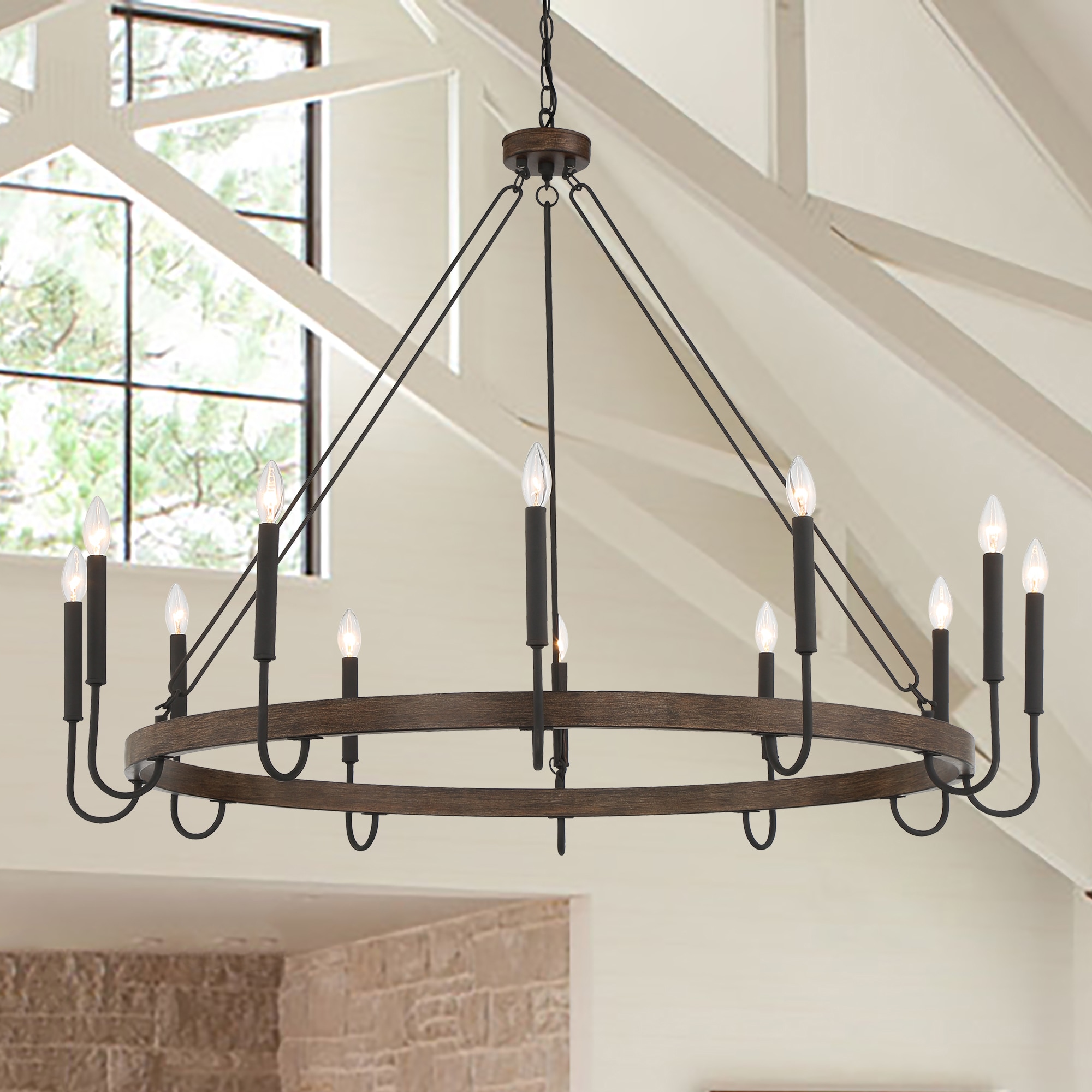 ACROMA 2081612DWAZ Montgomery 12 -Light Distressed Black Farmhouse Bare bulb For Use in Bedrooms, Dining Rooms, Foyers, Kitchens, Living Rooms Chandelier