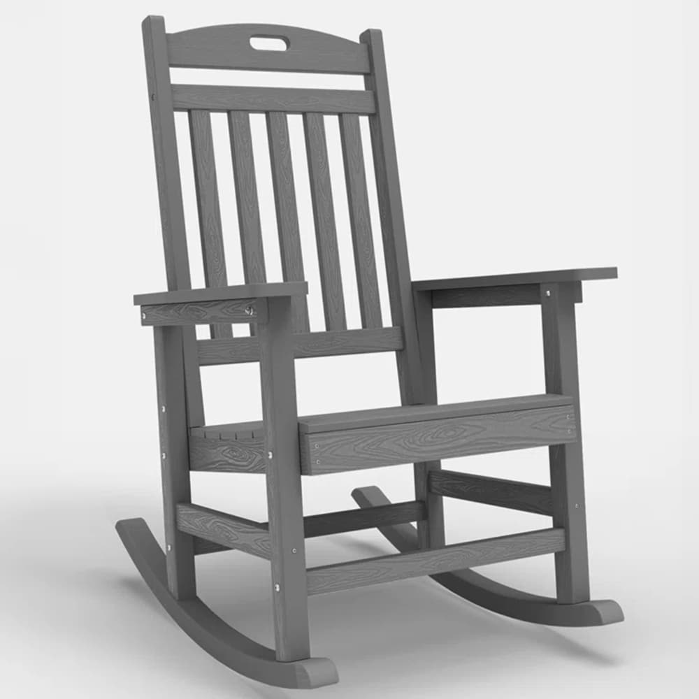 WINSOON ROC002 Light Grey Rocking Adirondack Chair Light Grey Plastic Frame Rocking Chair with Gray Slat Seat