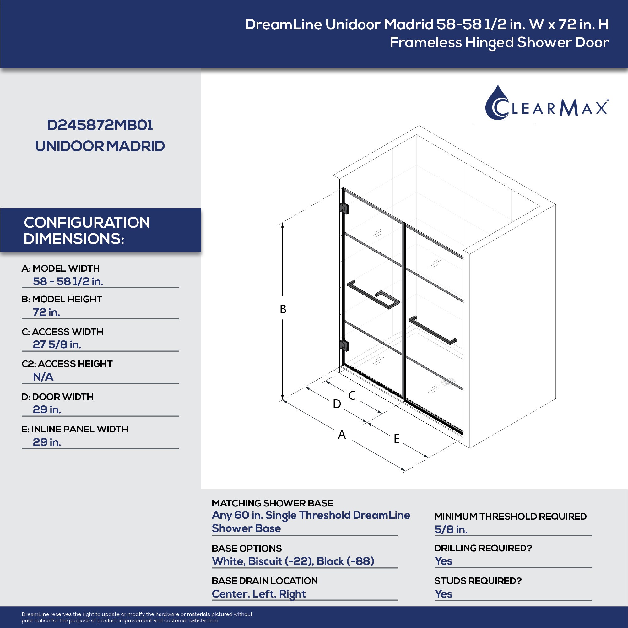 DreamLine Unidoor Madrid Matte Black 58-in To 58-1/2-in W X 72-in H ...