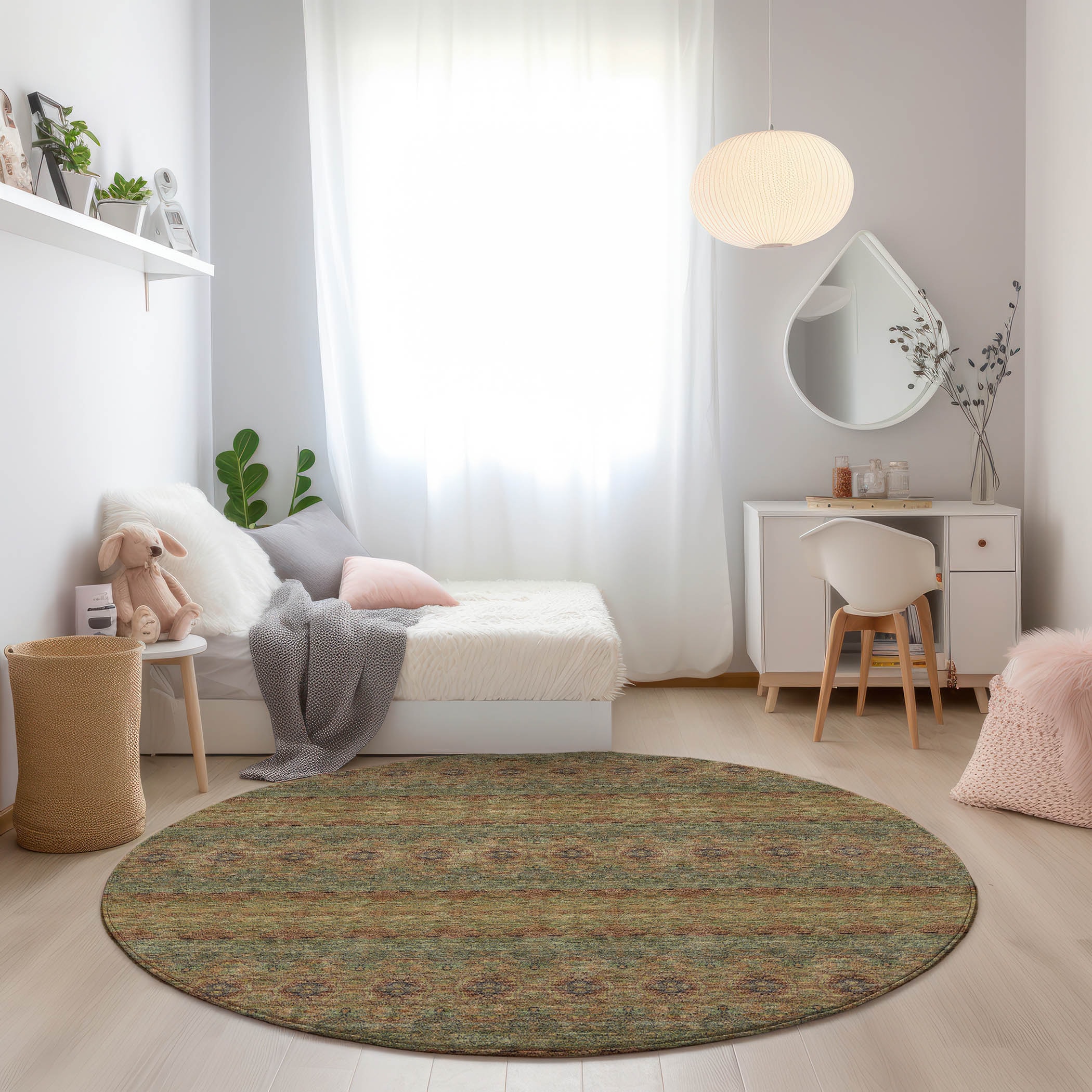 Addison Rugs ACN615GE8RO Chantille ACN615GE 8 x 8 (ft) Polyester Green Round Indoor/Outdoor Abstract Machine washable Area rug