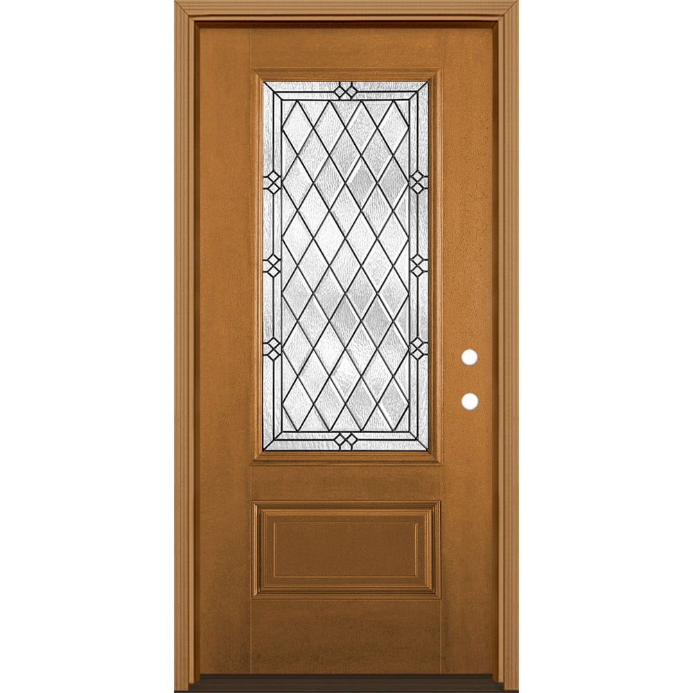 Masonite 3349858 Alston 36-in x 80-in x 4-9/16-in Fiberglass 3/4 lite Left-hand inswing Oakcrest Stained Prehung Front Door with Brickmould Insulating core