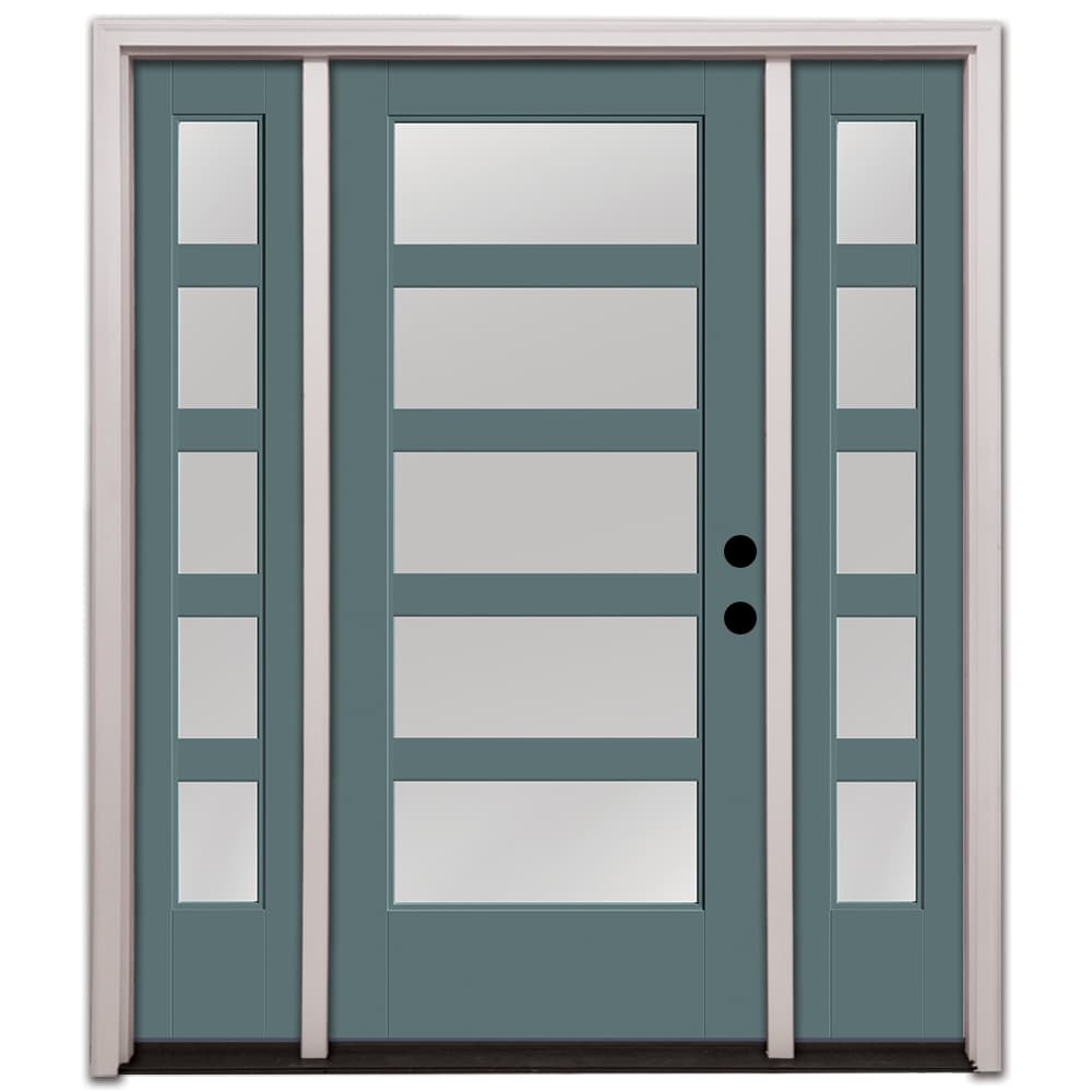 Therma Tru Entry Door 64-in x 80-in x 4-9/16-in Fiberglass Full lite Left-hand inswing Estuary Painted Prehung Front Door with Sidelights with Brickmould Insulating core #S5720-LIB4-12-ES