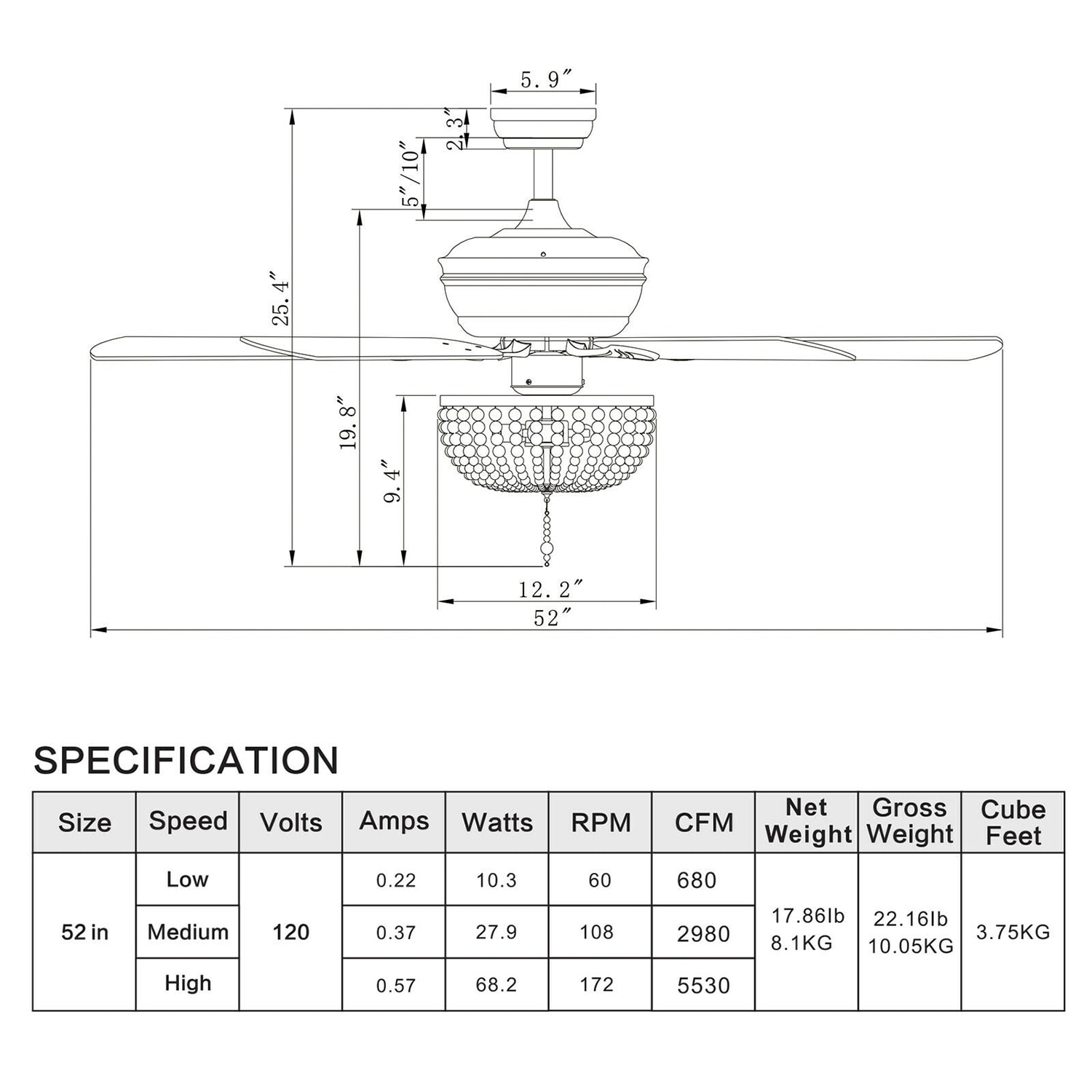 WELLFOR CHY-CF966USBK Ceiling-Fans - View #9