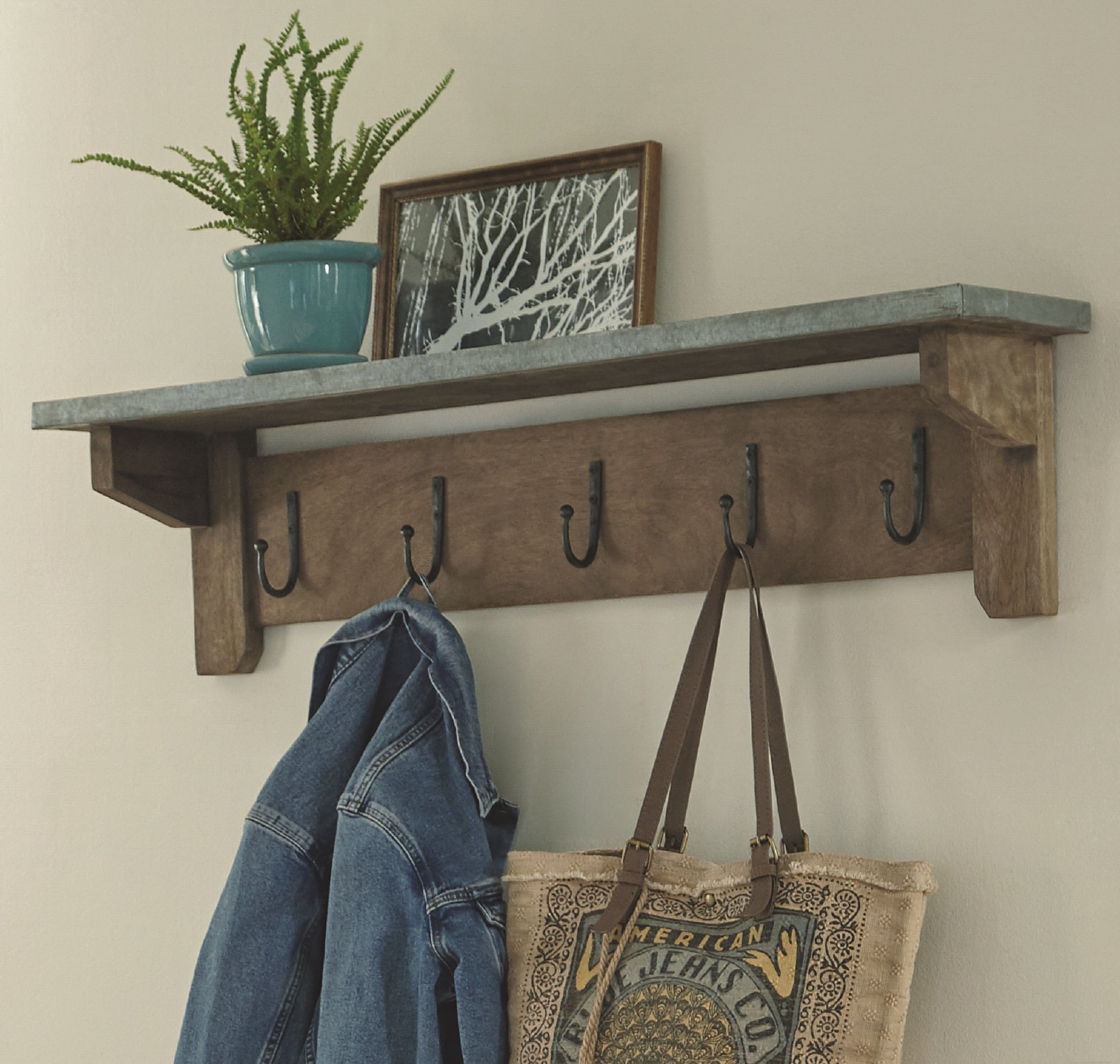 Alaterre Furniture Natural 5-Hook Wall Mounted Coat Rack at Lowes.com