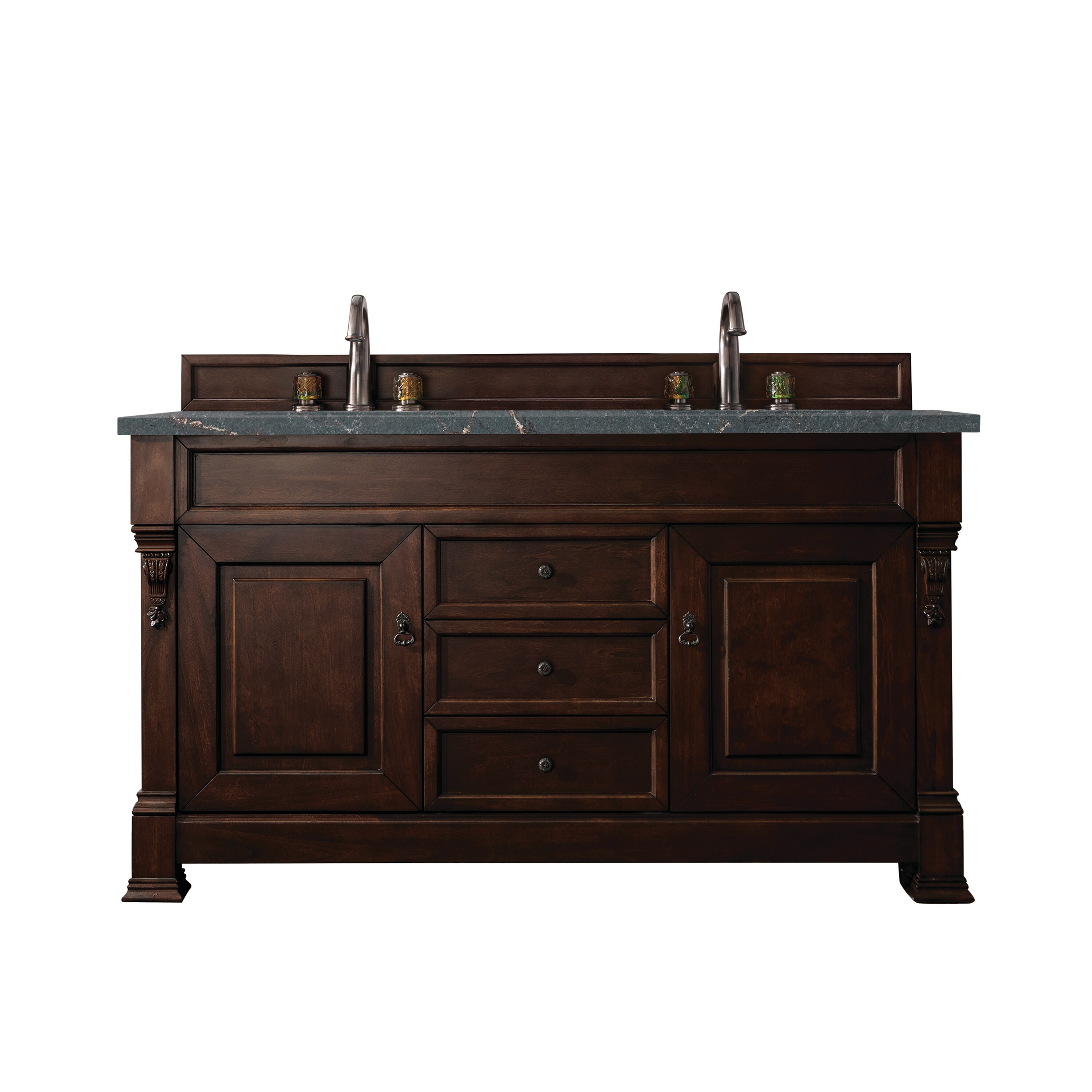 James Martin Vanities 147-114-5661-3PBL Brookfield 60-in Burnished Mahogany Undermount Double Sink Bathroom Vanity with Parisien Bleu Quartz Top