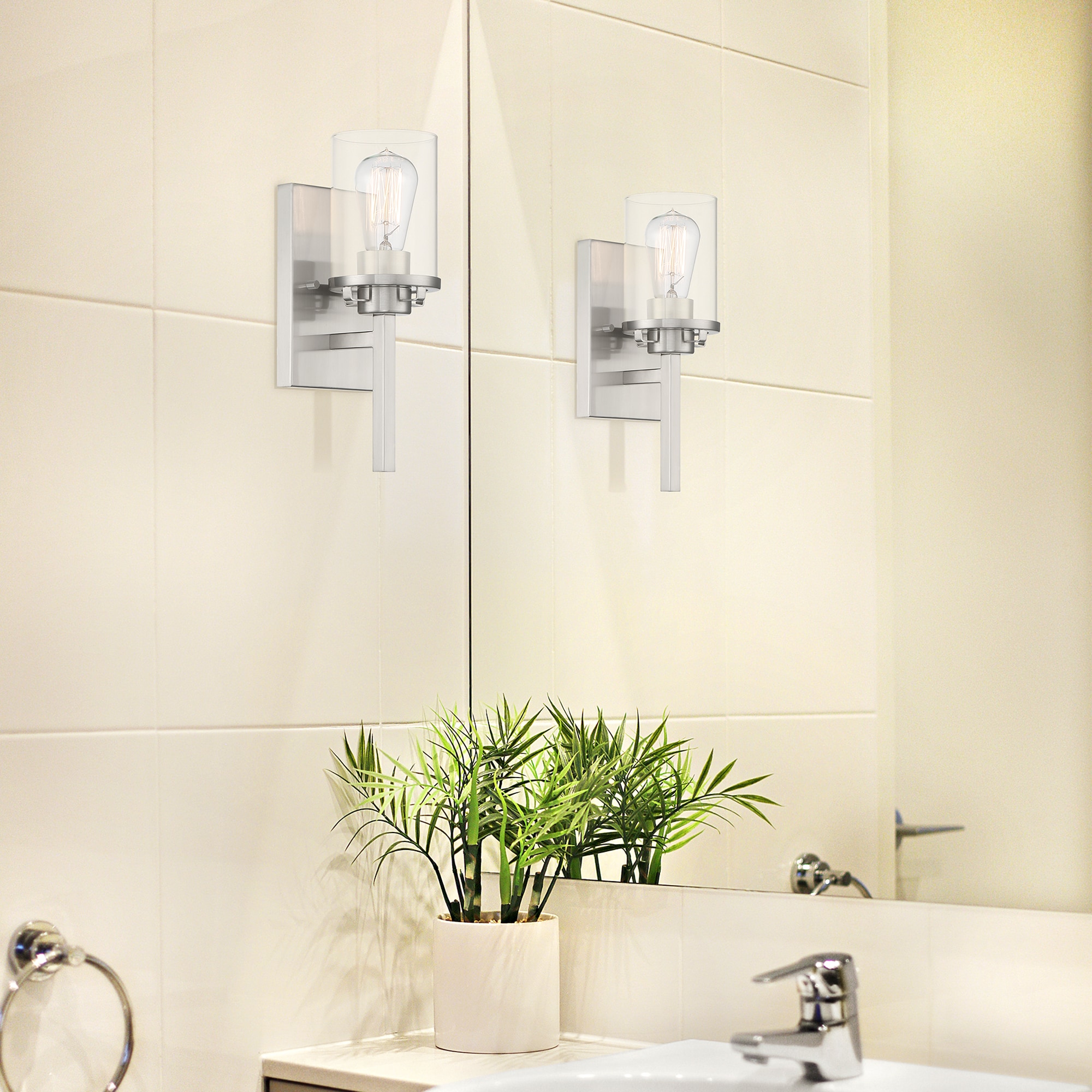 Jedrek Brushed Nickel Cylinder Sconce, Dimmable Direct Wired