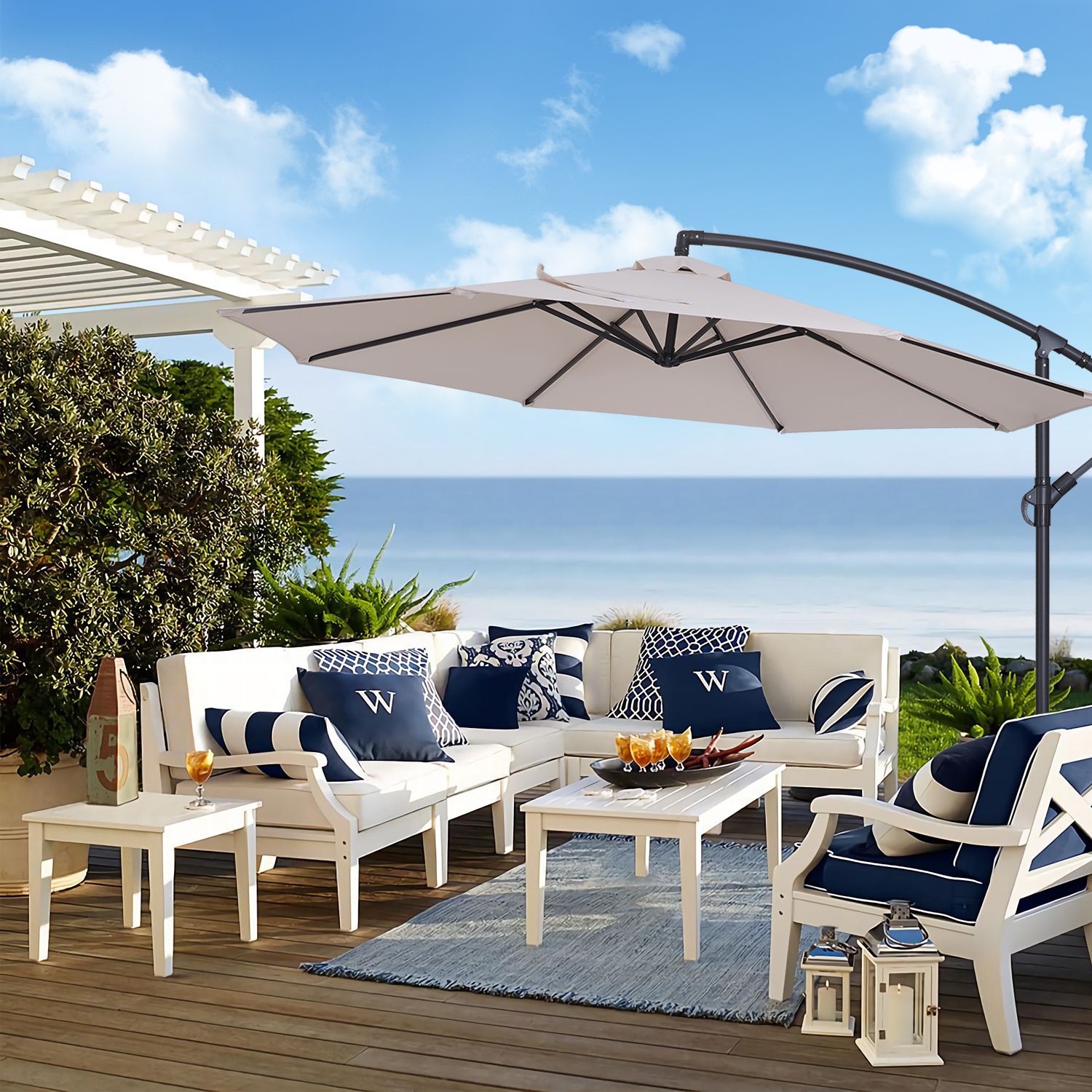 ACEGOSES LW-ROF-34M 10-ft Steel Beige No-tilt Offset Patio Umbrella