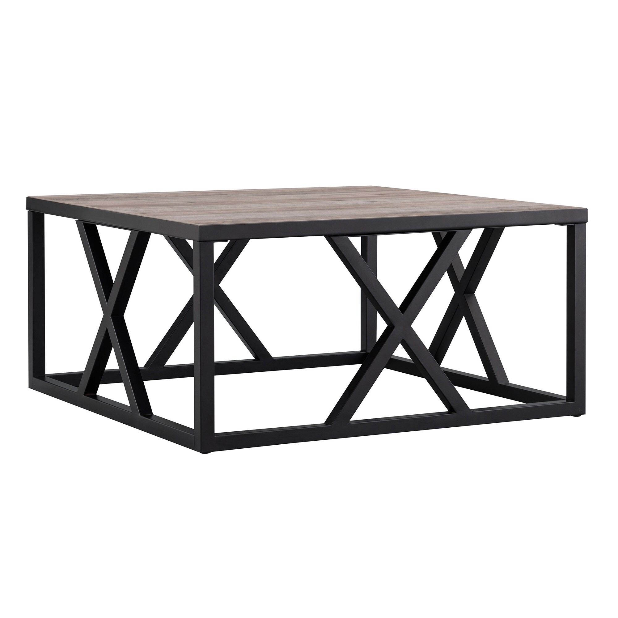 Gray Oak and Blackened Bronze Square Coffee Table with Storage