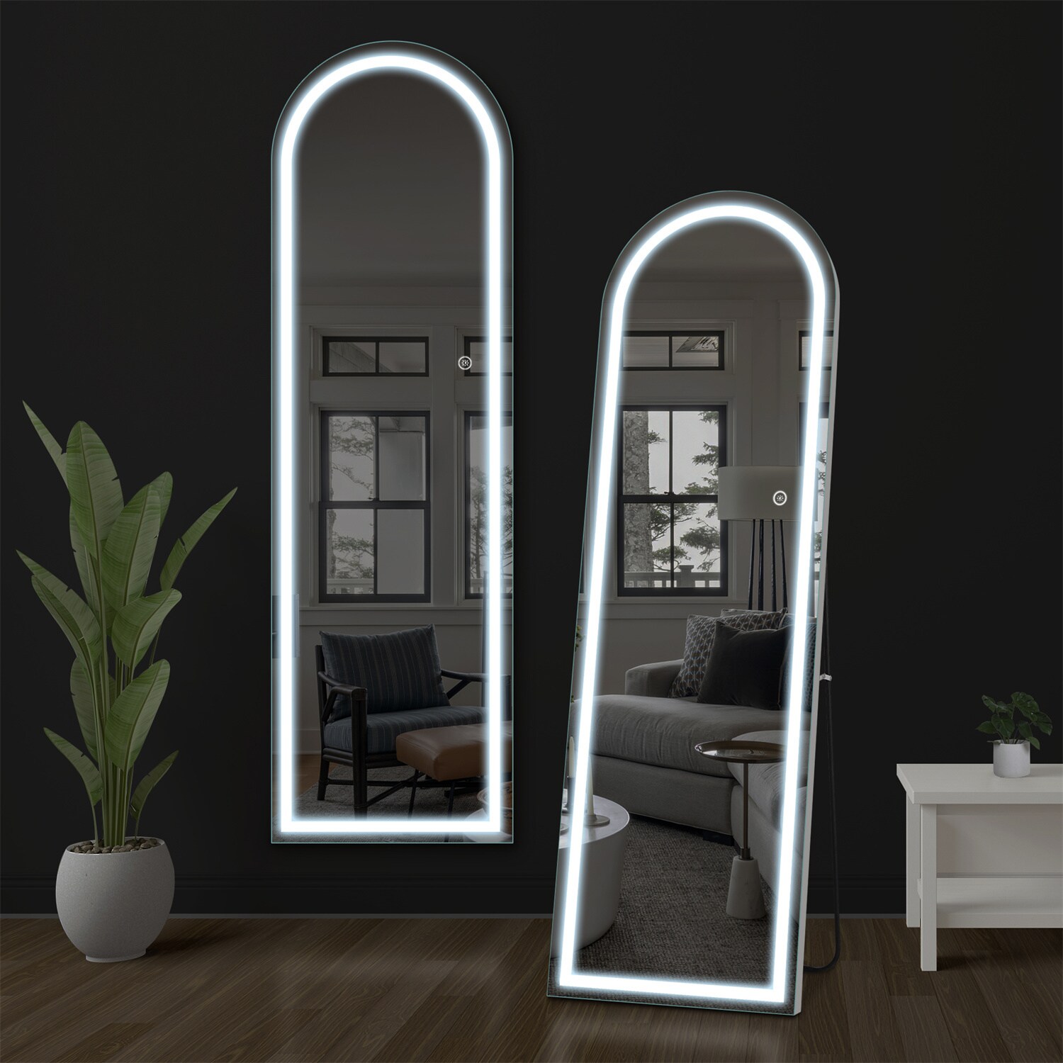 Dovelina LS-A-MR03029 20-Inches x 63-Inches Framed Frameless Arch Dimmable Lighted Bathroom Vanity Mirror ( Silver )