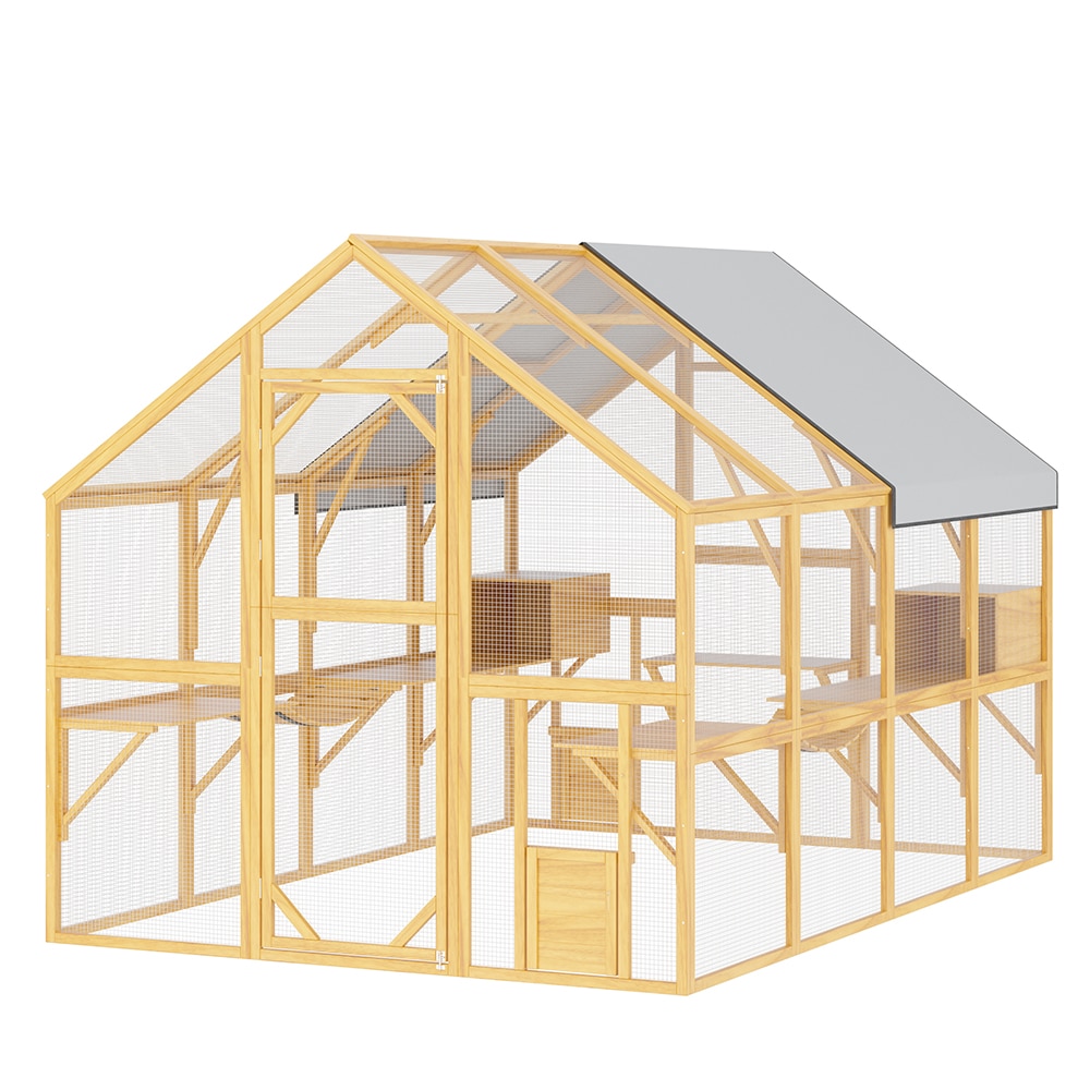 Homsee C-KF150158-09-AB Outdoor Wooden Chicken Coop with Multiple Levels Cat Perches and Enclosed Nesting Space for Small Pets and Poultry