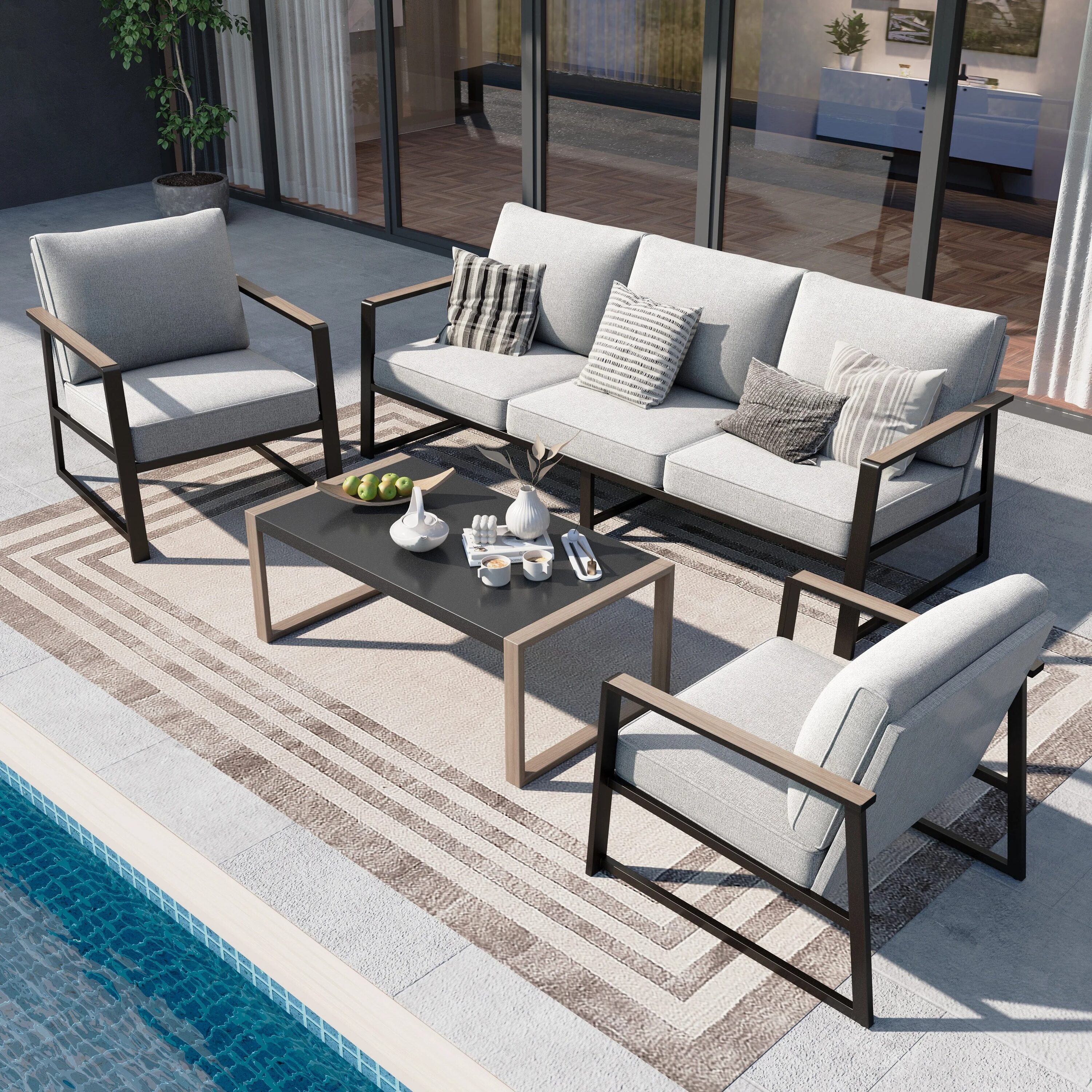 Sunshine Valley CR009-2-5 Patio Conversation Sets 4 -Piece Patio Sofa Conversation Set with Gray CUSHION PRO Cushions