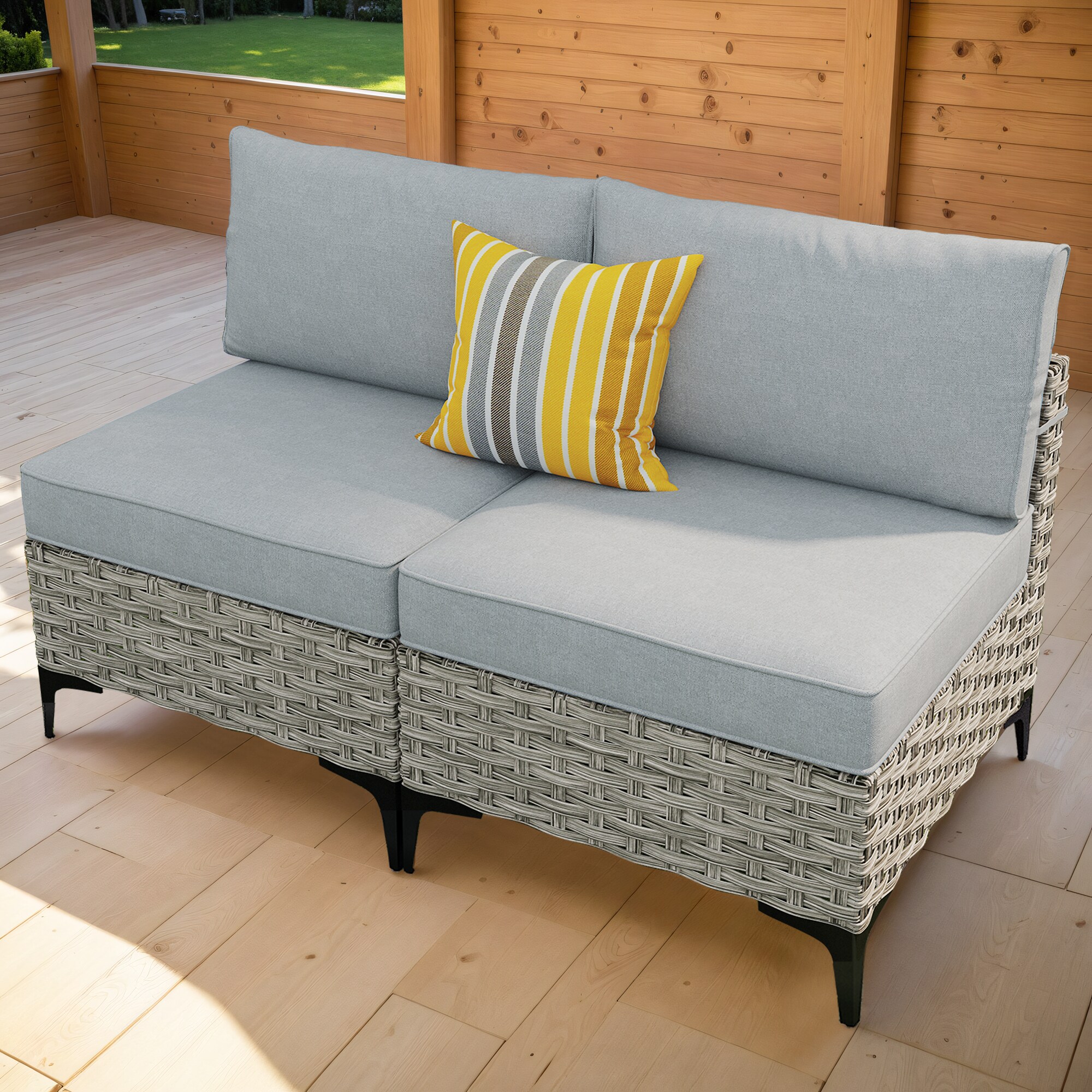 Pouuin SKT202 2 -Piece Wicker Patio Conversation Set with Gray Cushions