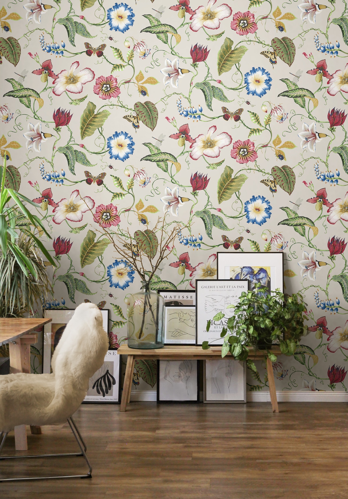 NextWall 40.5-sq ft Raspberry and Chartreuse Vinyl Floral Self-adhesive ...