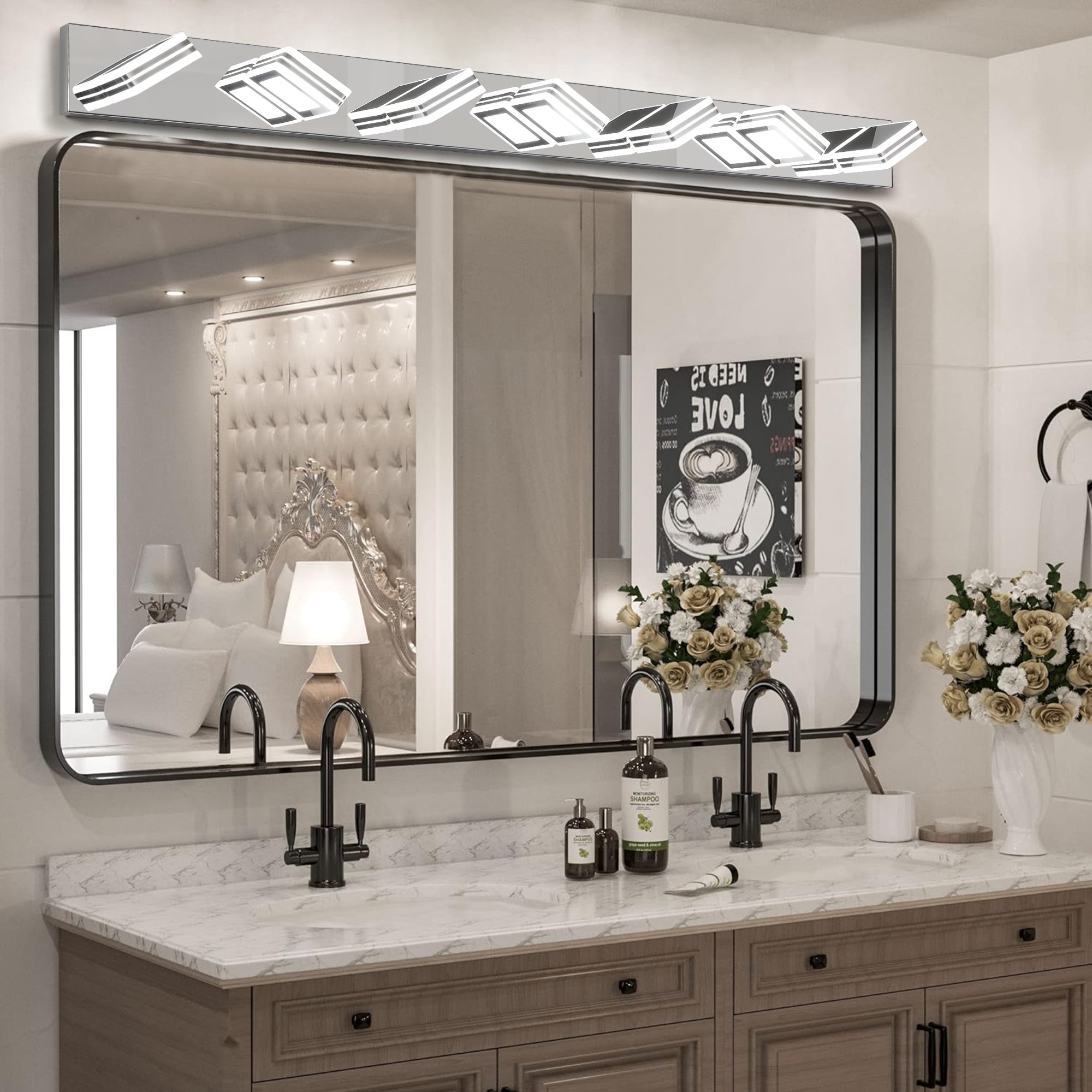 BABOOM BOM-4818ORDF Modern Chrome 7-Light LED Vanity Light 45.7-in 7 -Light Chrome Integrated LED Modern/contemporary Vanity light