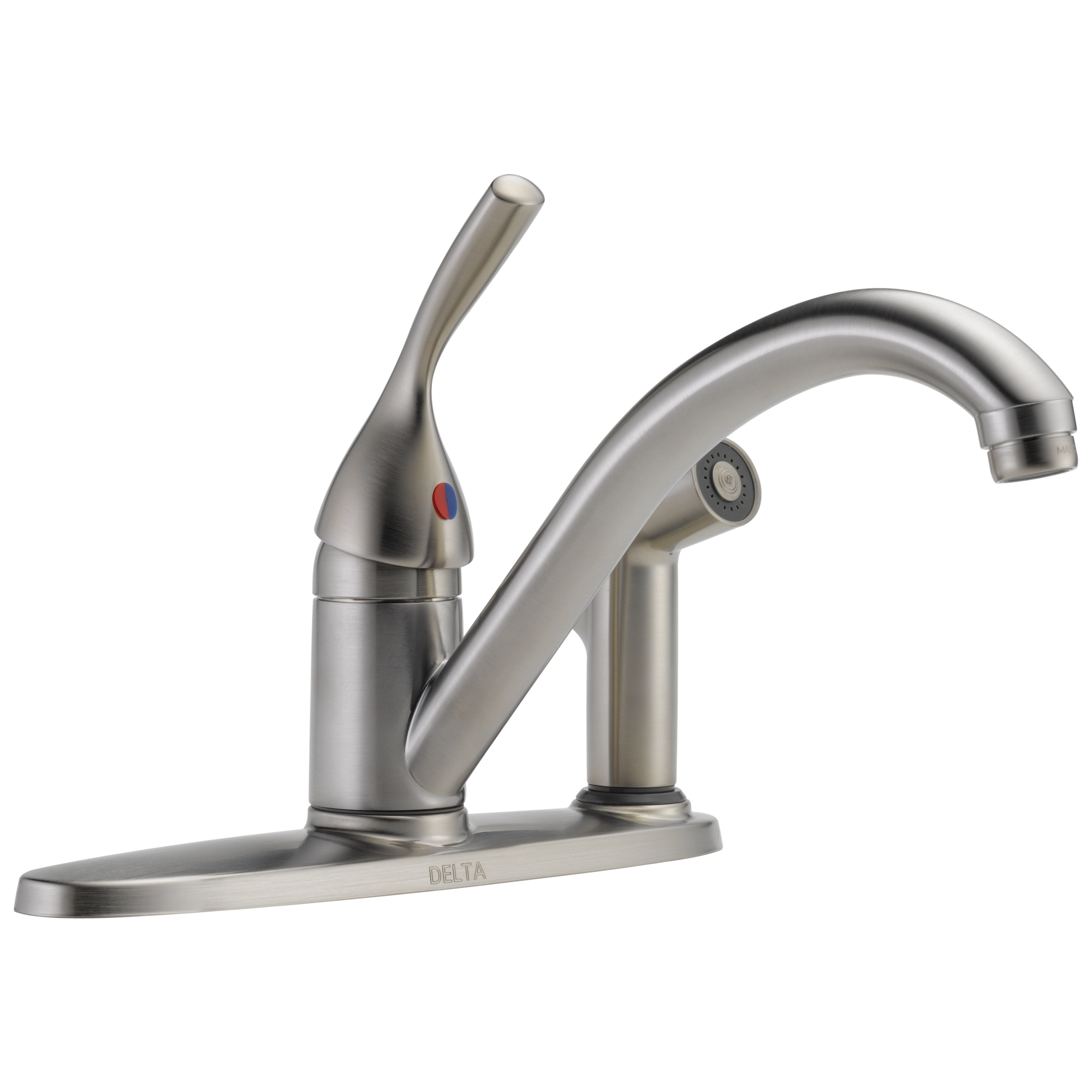 Delta 300-SS-DST-L Classic Stainless Single Handle Deck-mount Handle Residential Low-arc Kitchen Faucet ( Deck Plate Included ) ( Side Sprayer Included )
