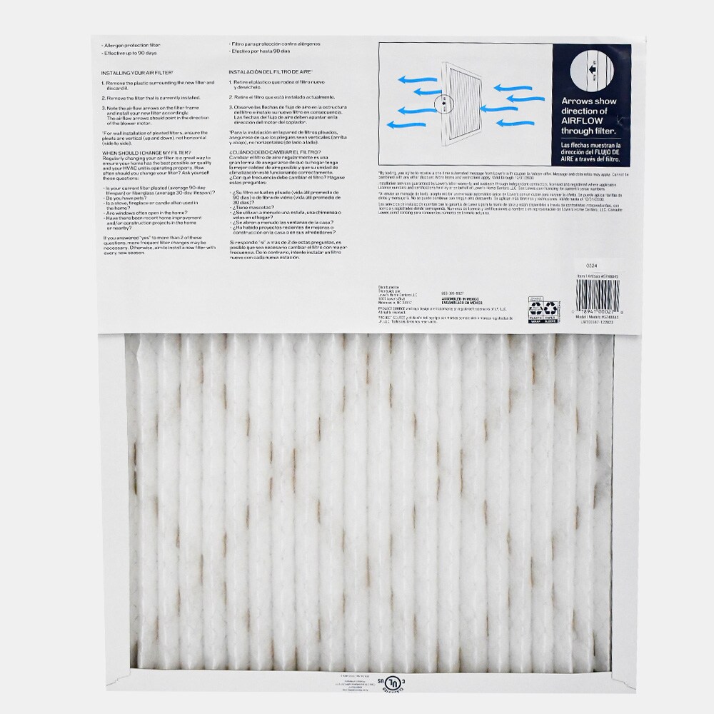 Project Source 20-in W x 20-in L x 1-in MERV 8 Electrostatic Pleated Air Filter (3-Pack)