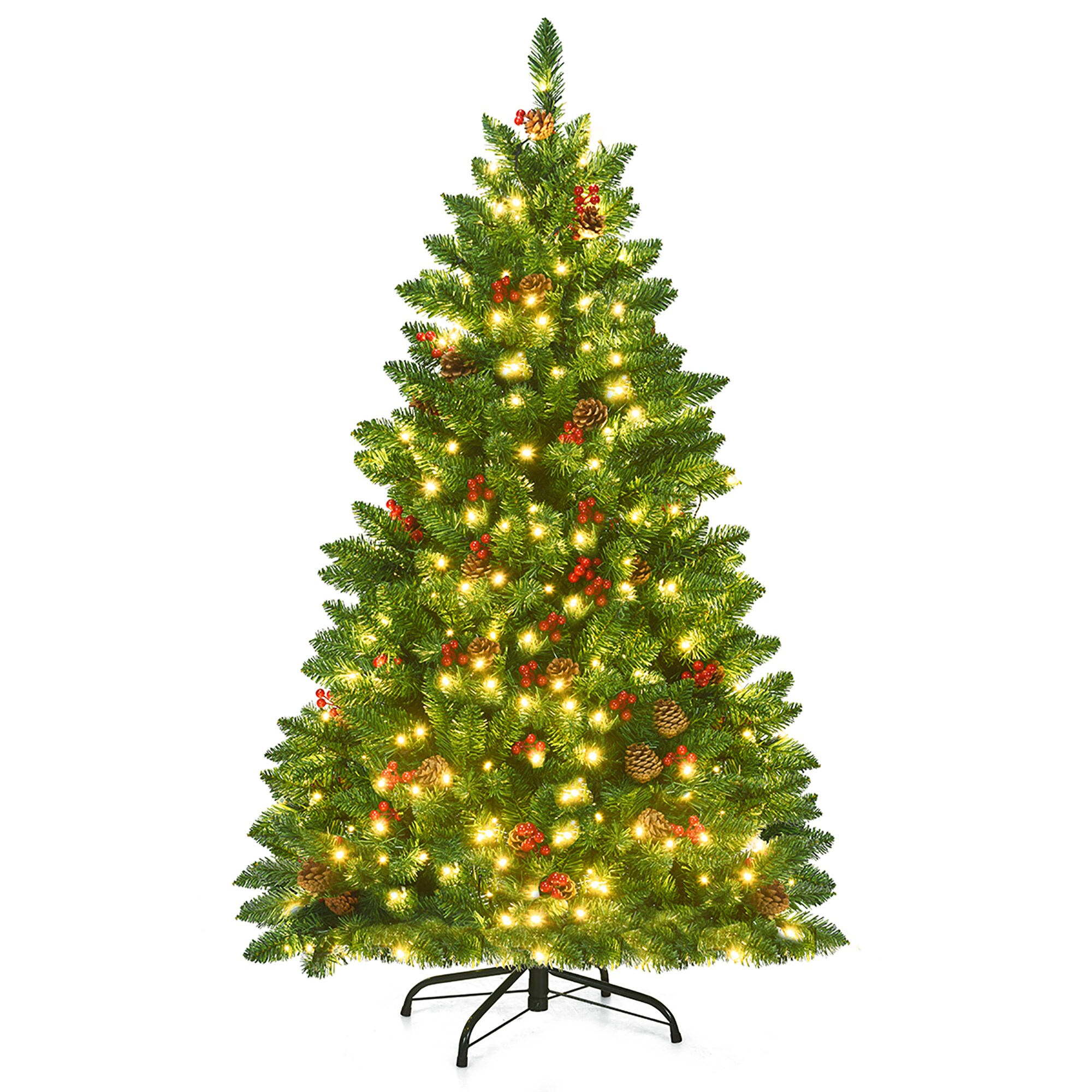 Goplus 5Ft Pre-Lit Fiber Optic Artificial PVC Christmas Tree w/ Metal Stand  Holiday 