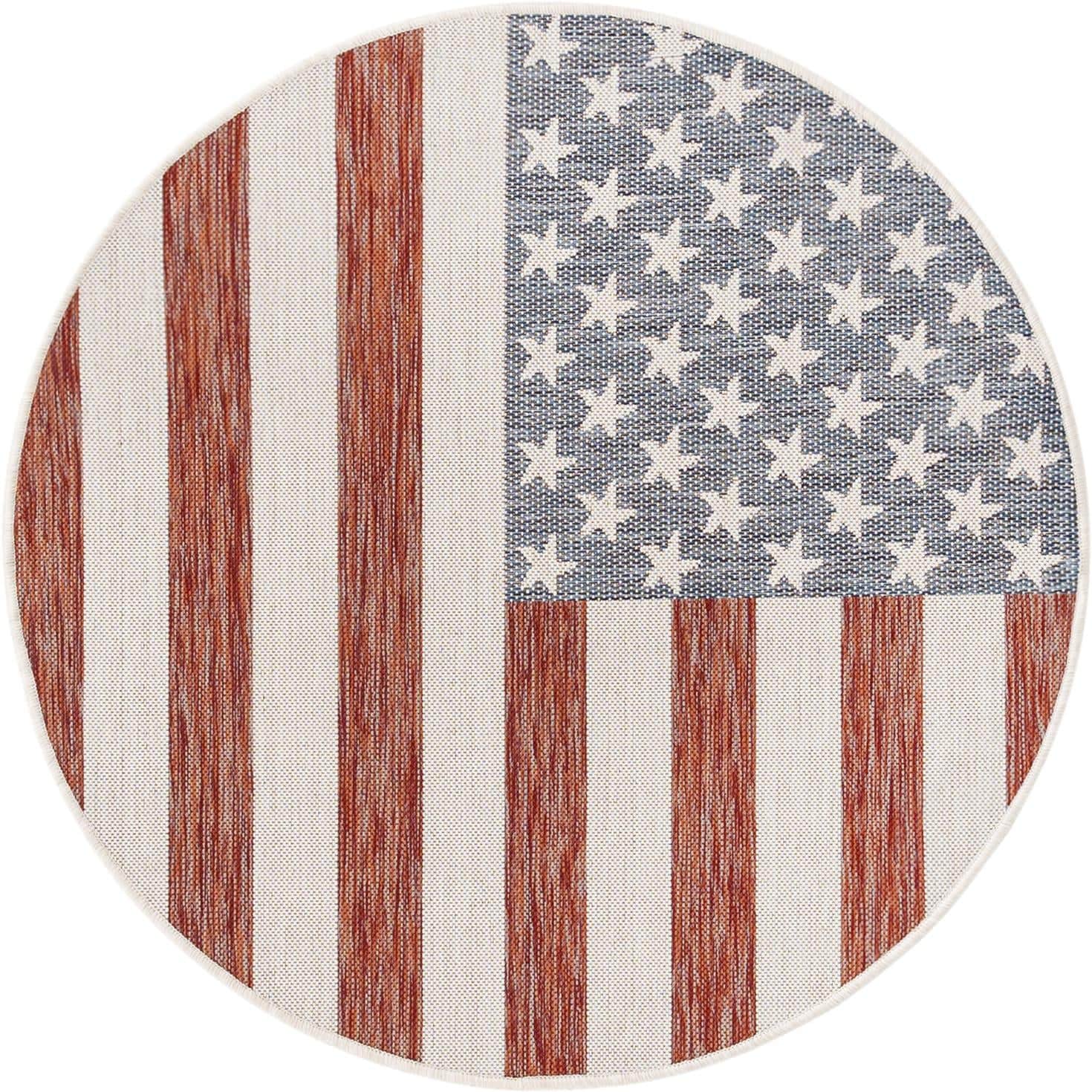 Old Glory Red 4' Round Synthetic Outdoor Rug