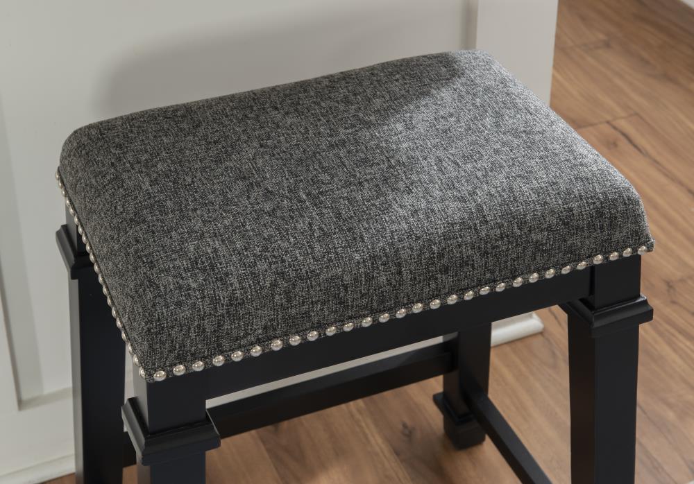 Kennedy Black Wood and Tweed Backless Counter Stool