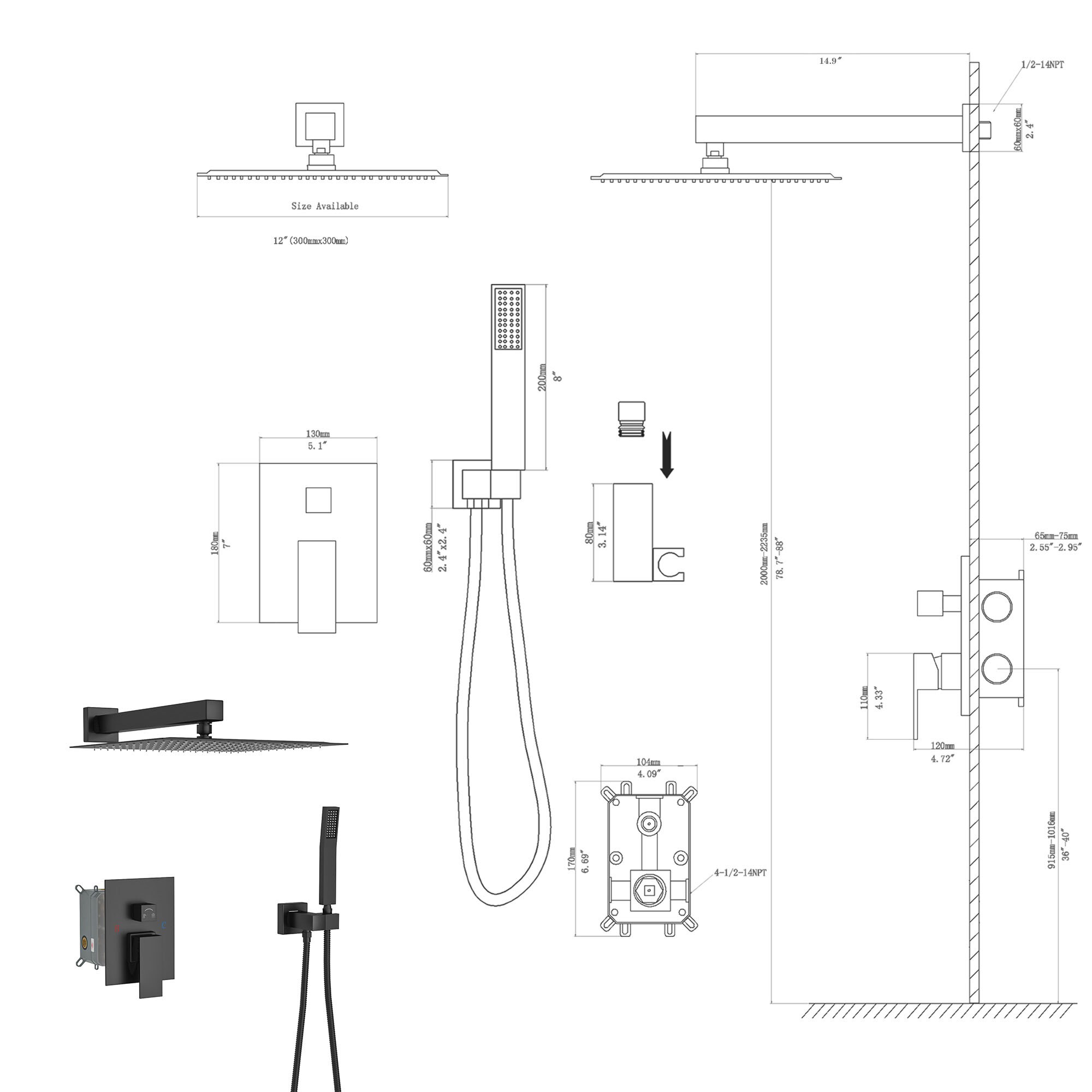Vanityfus VFH-SLF16006-B Showerhead-Bar-Panels - View #3
