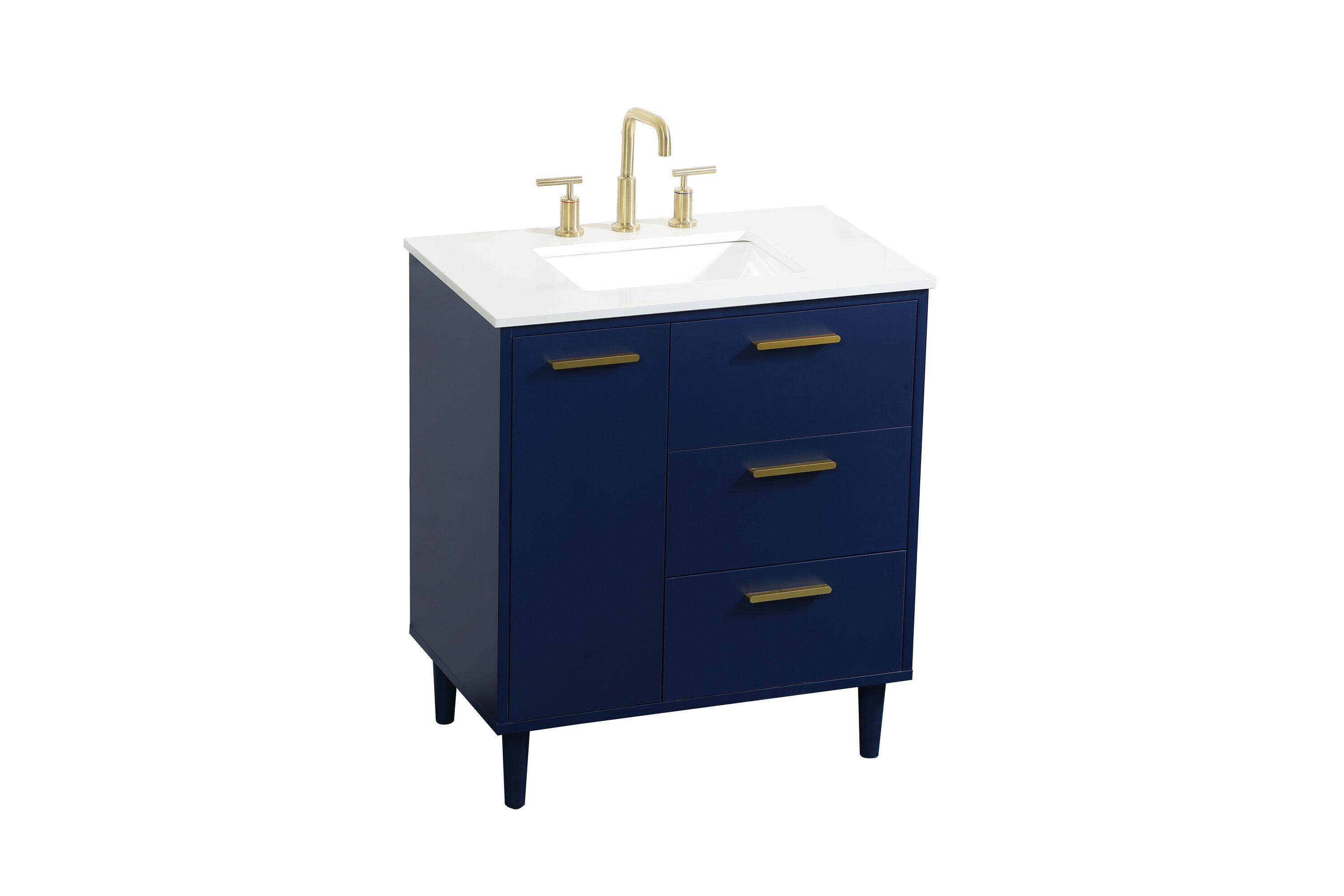 Blue Solid Wood and MDF Bathroom Vanity with Gold Accents
