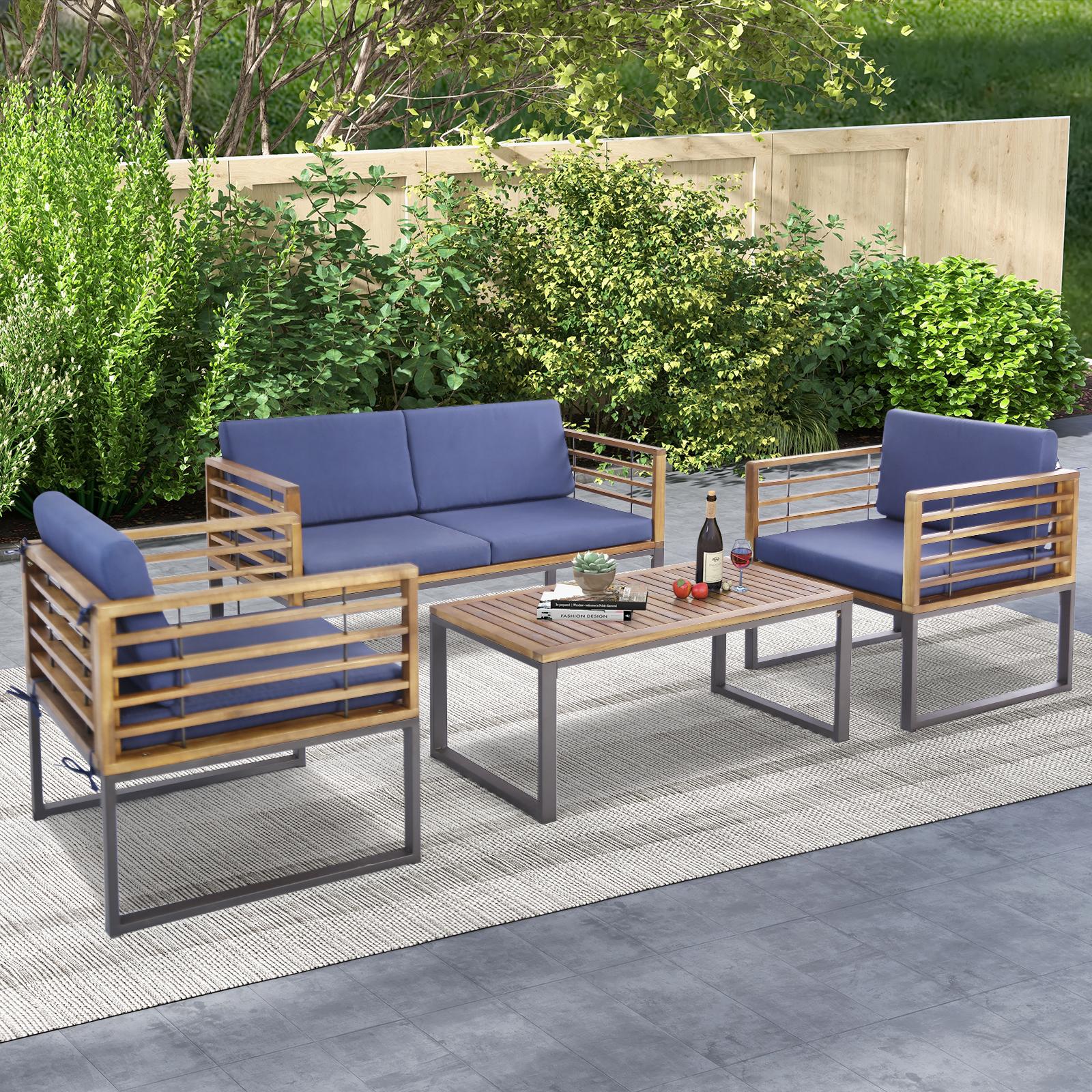 BABOOM Patio Acacia Wood Furniture Set 4-Piece Patio Conversation Set ...