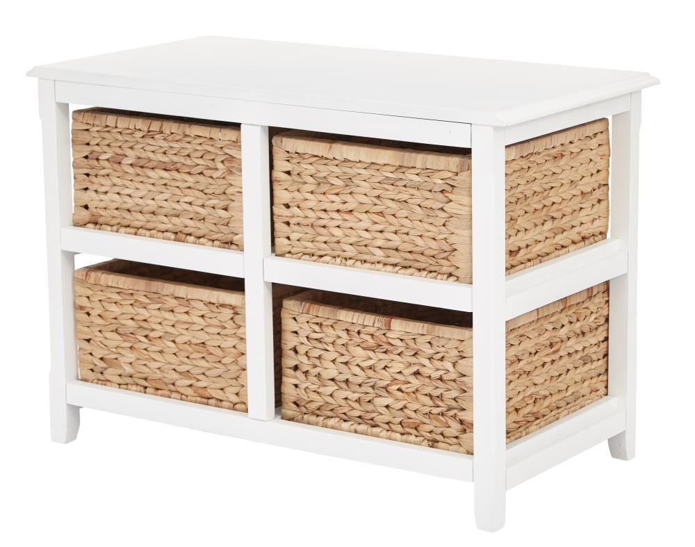 White Two-Tier Storage Unit with Natural Baskets