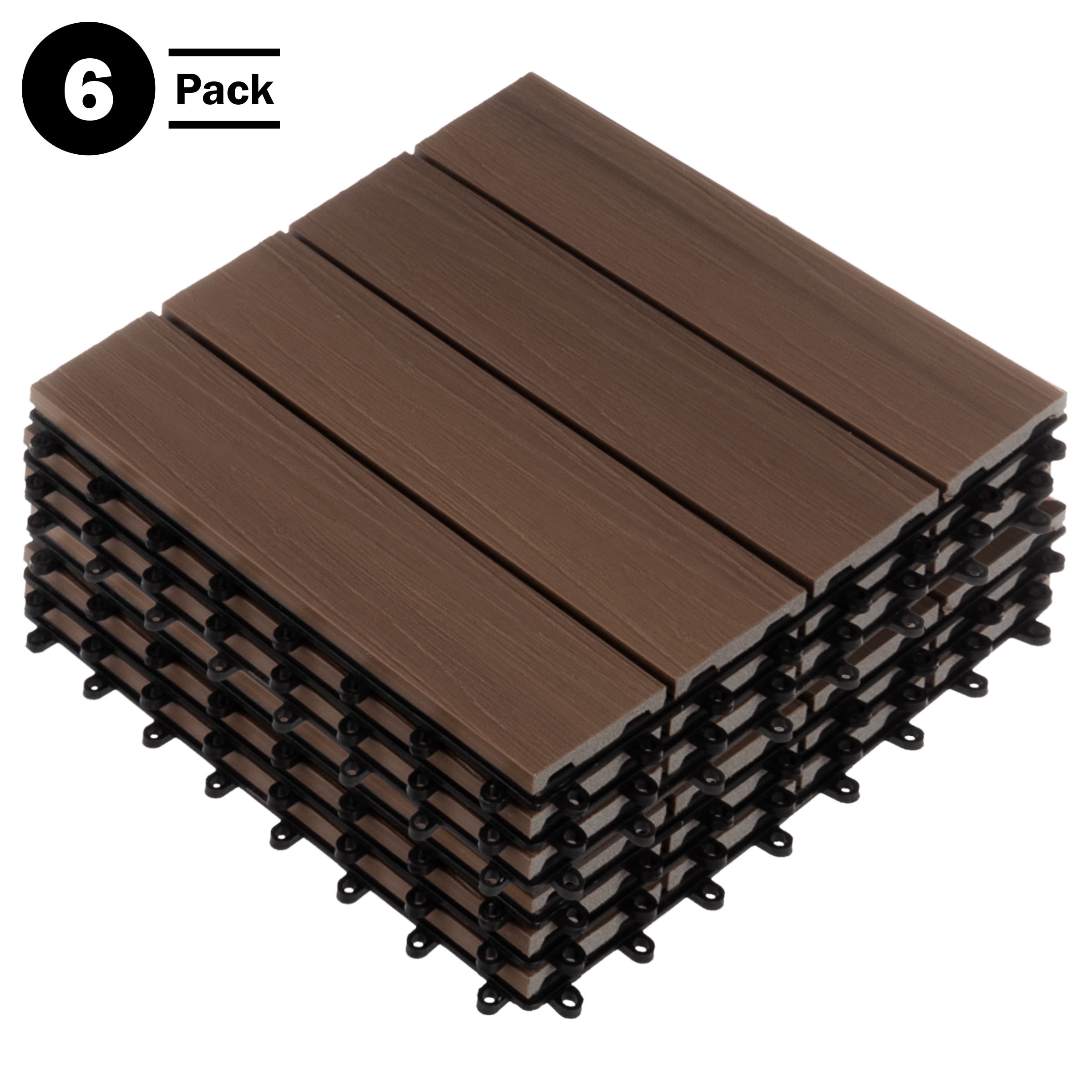 Pure Garden  6PK Interlocking Deck Tiles Woodgrain Outdoor Flooring (Mocha)