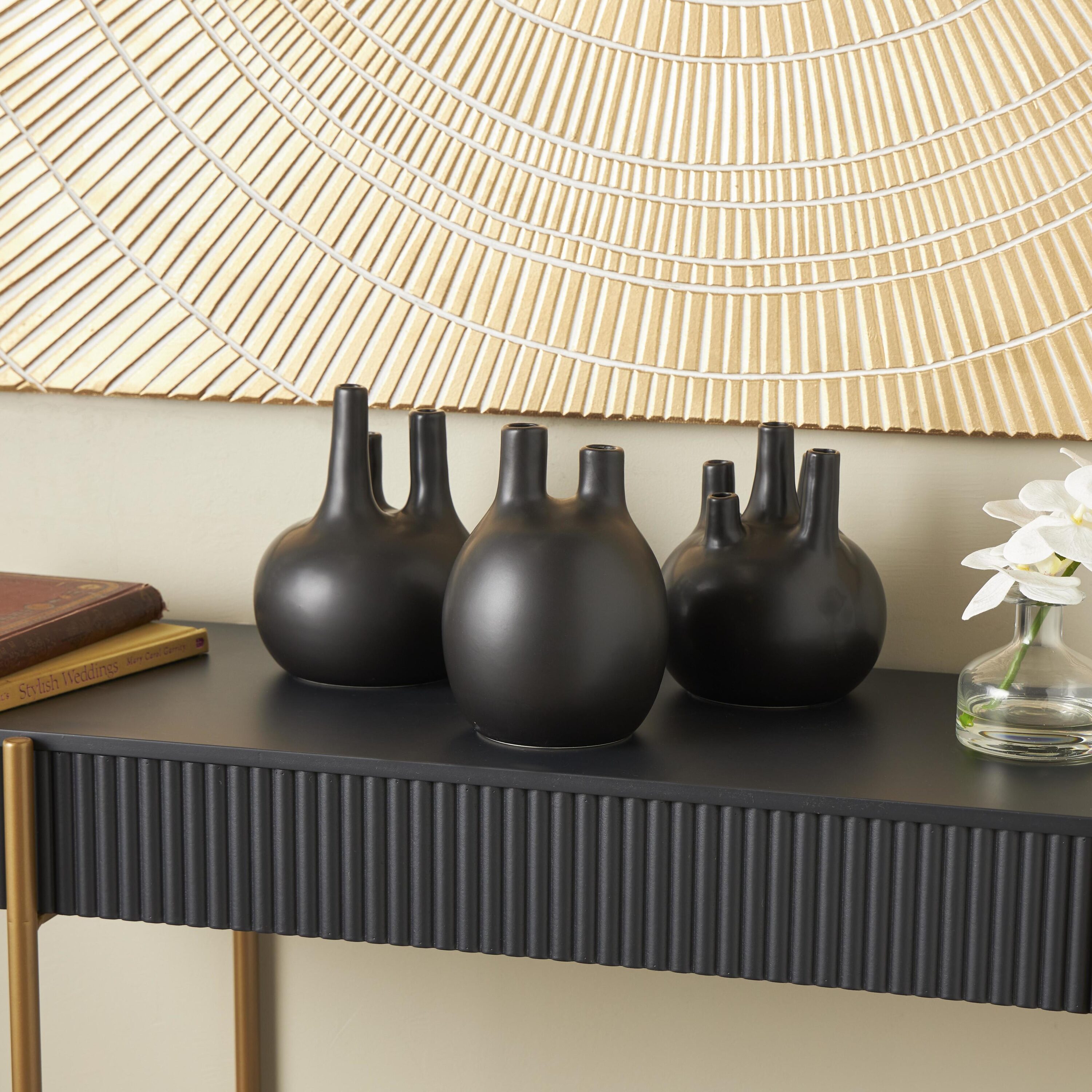 CosmoLiving by Cosmopolitan 822344 3 -Pack Black Stone Modern Vase