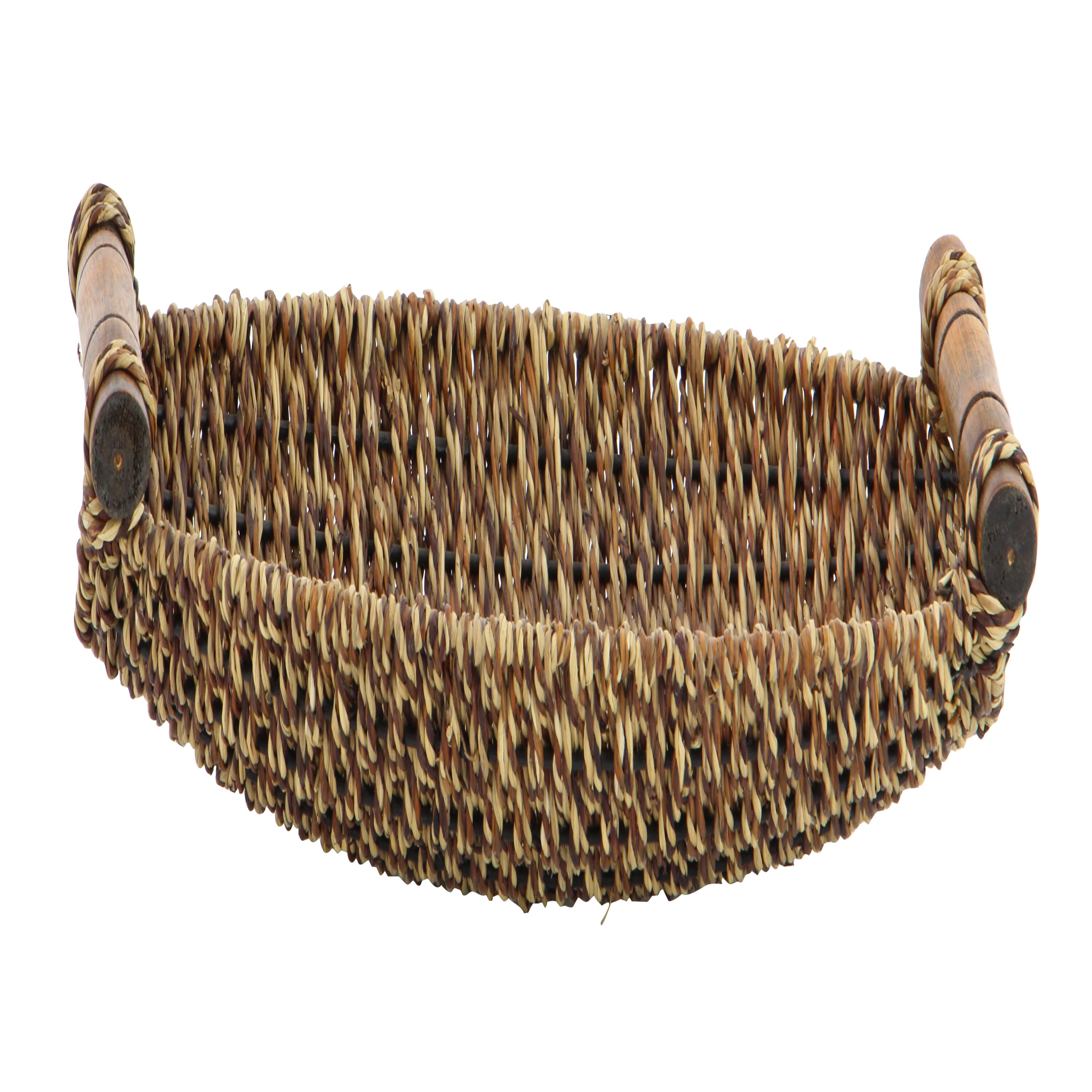 Coastal Charm Seagrass Oval Storage Basket with Metal Handles
