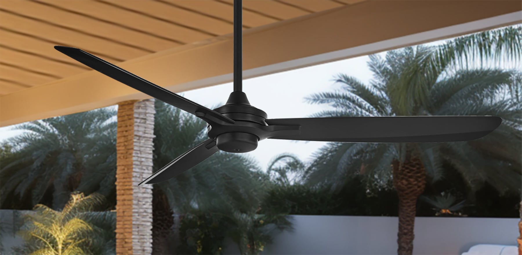 Minka Aire F728-CL Rudolph Wet 60-in Outdoor Black with Black Blades Propeller Ceiling Fan Light Kit Compatible - Remote Included ( 3 -Blade )