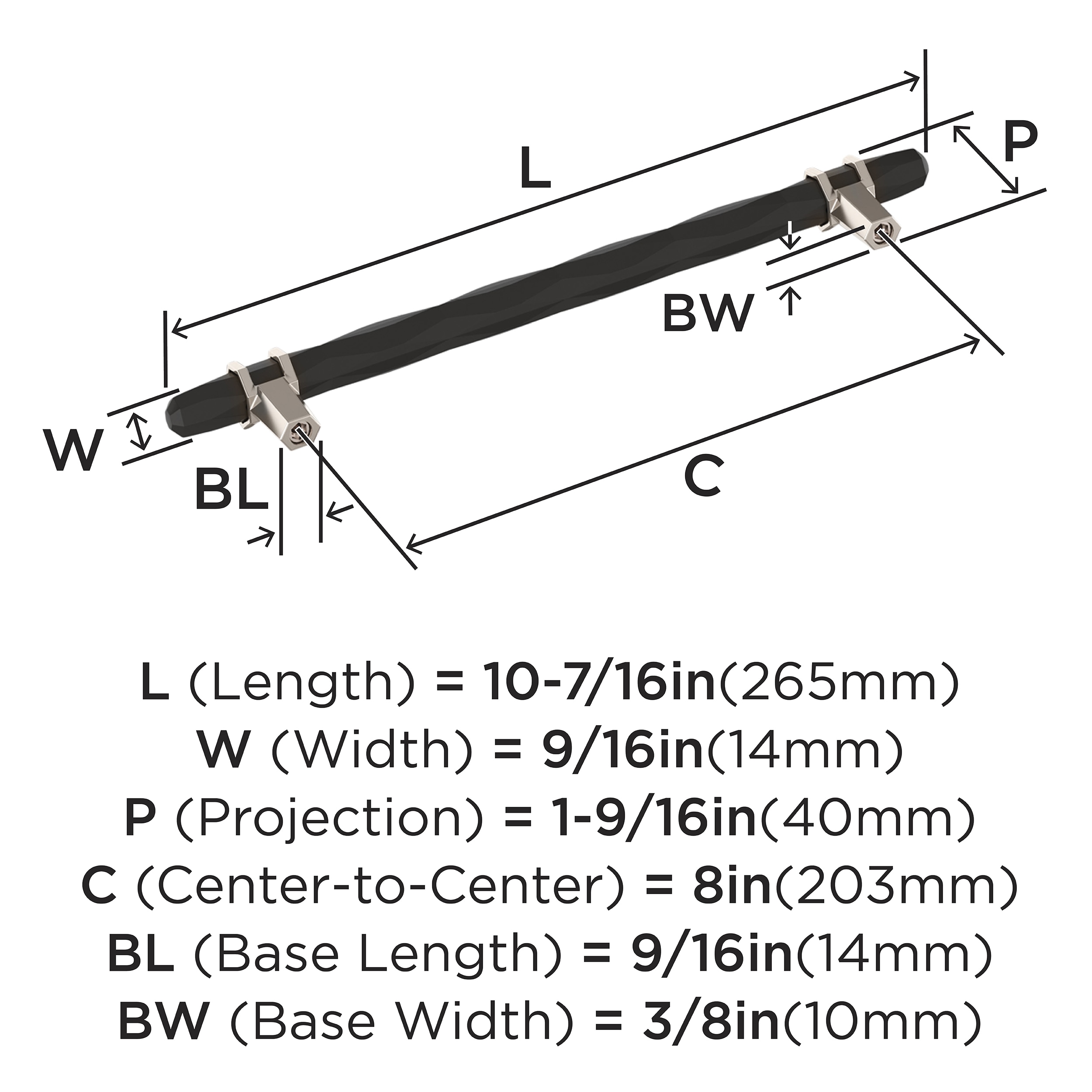 8" Black Bronze and Polished Nickel Modern Bar Pull