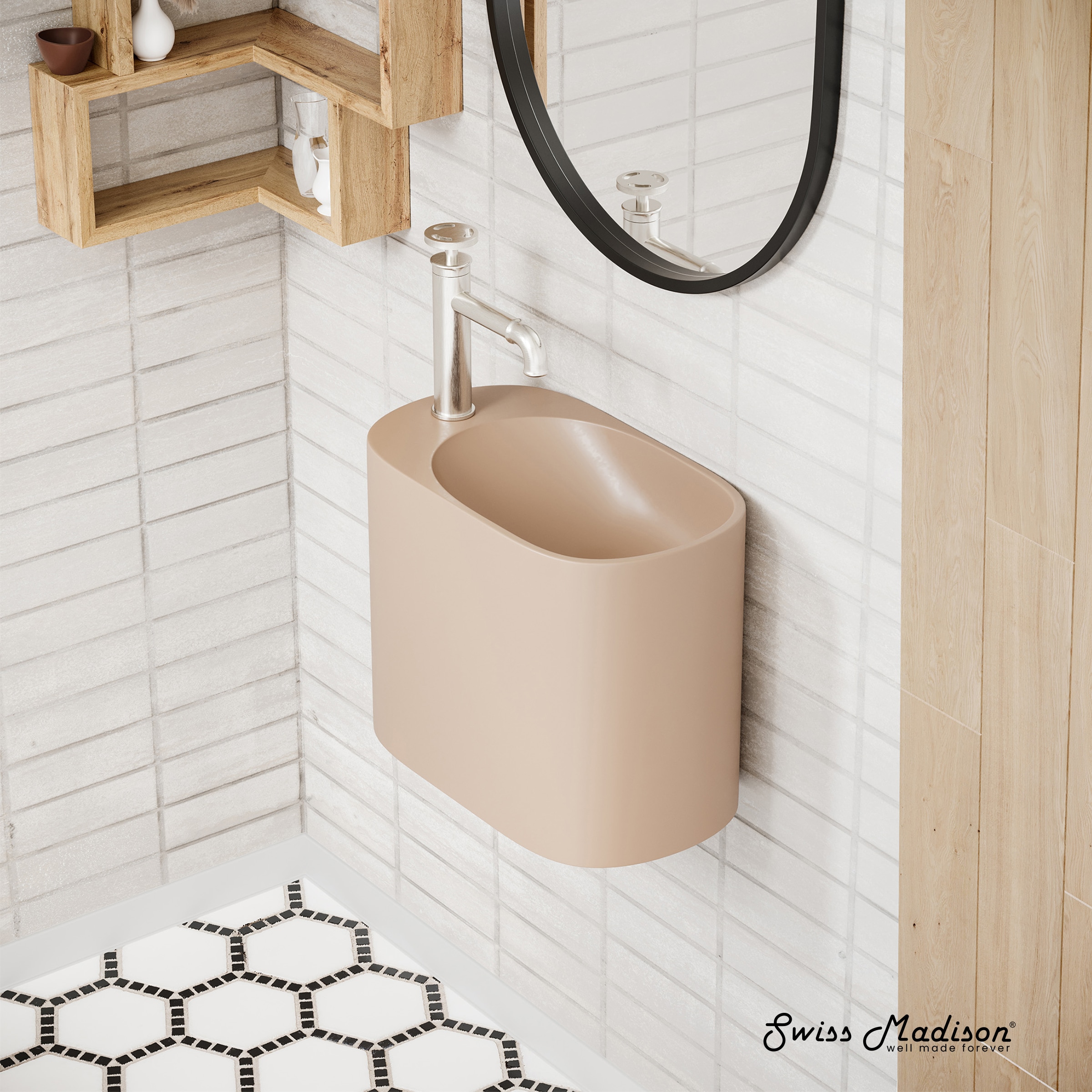 Swiss Madison SM-25-WSARE02PE Arezzo Stone 18-in Wall-mount Oval Modern Matte Pastel Peach Bathroom Sink