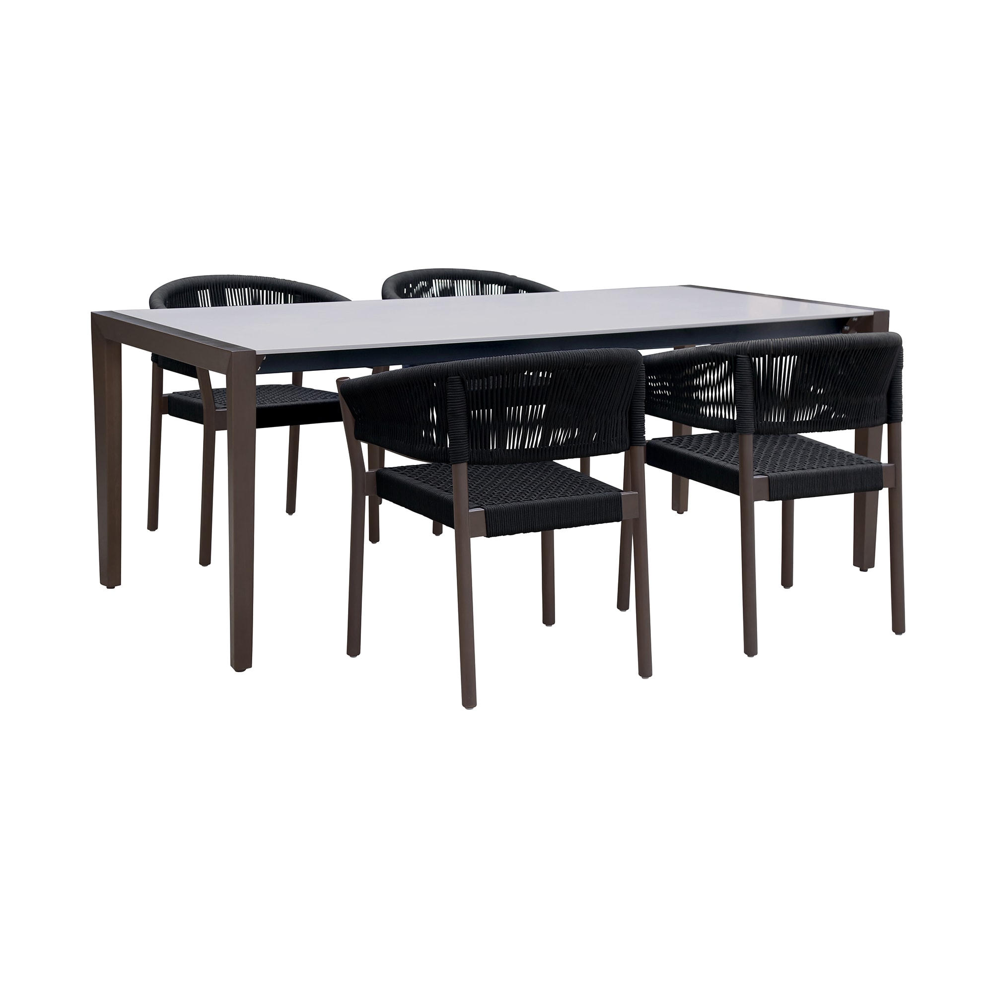 Armen Living SETFLDIDK5DOBL Fineline and Doris 5 -Piece Natural Patio Dining Set Wood Square Table with 4 Black Stationary Chairs