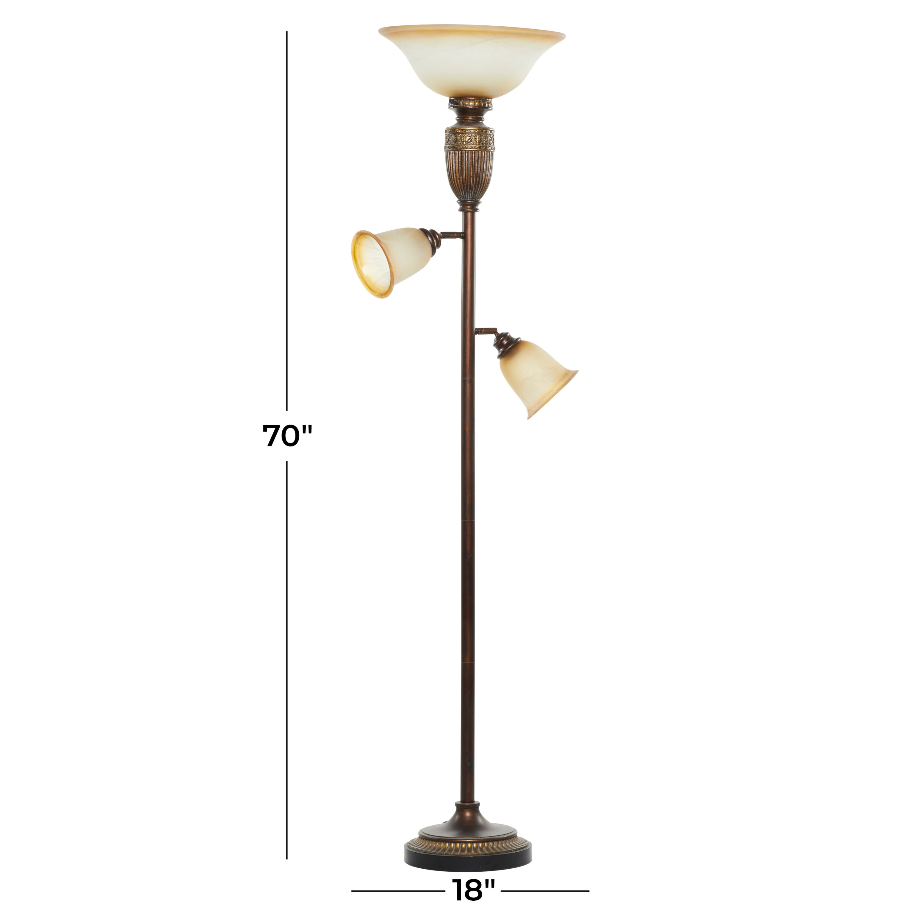 Antique Brown 70" Torchiere with Beige Glass Shades