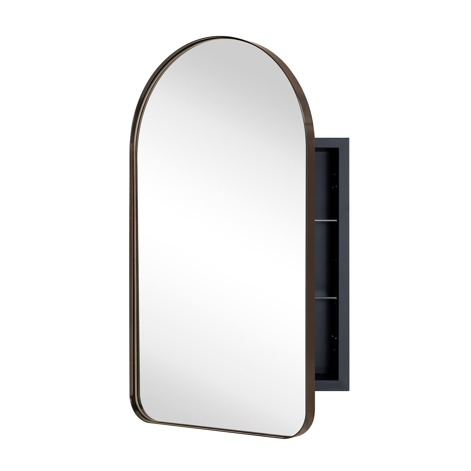 TEHOME 16-in x 28.3-in Recessed Mount Oil Rubbed Bronze Mirrored Arched ...