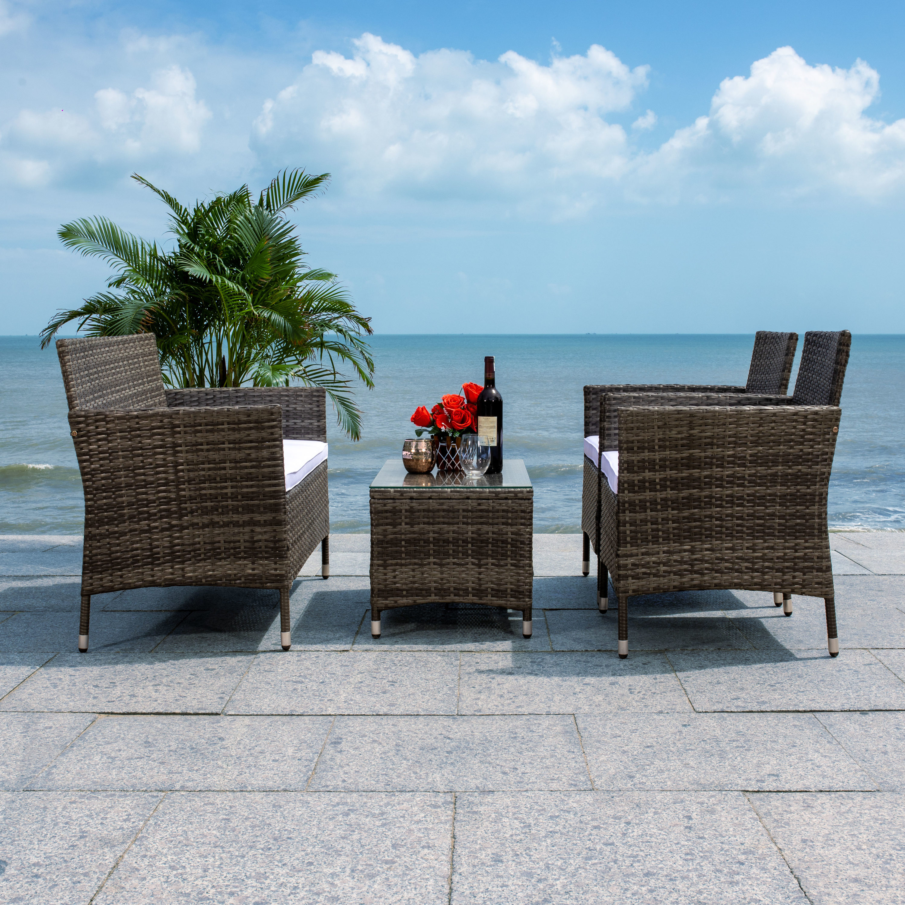 Bandele 4 Piece Grey Wicker Patio Set with Cushions