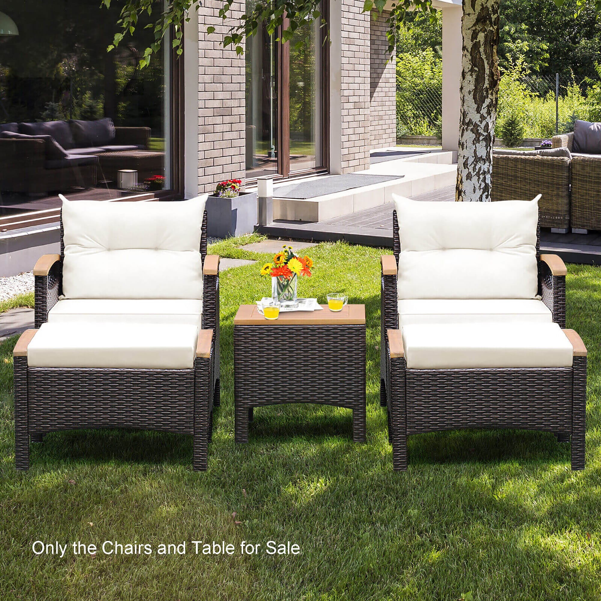 Forclover HYFW-449BE+ 5 -Piece Rattan Patio Conversation Set with Off-white Cushions