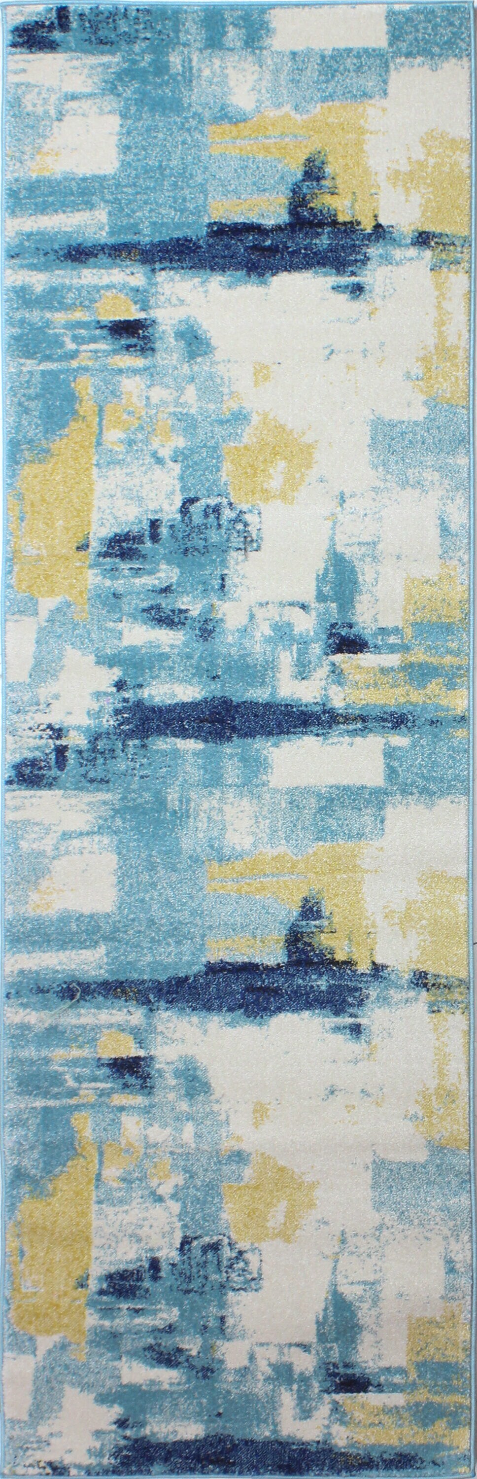 Bashian 649652251929 3 X 8 (ft) Ivory/Blue Indoor Abstract Mid-century Modern Runner Rug