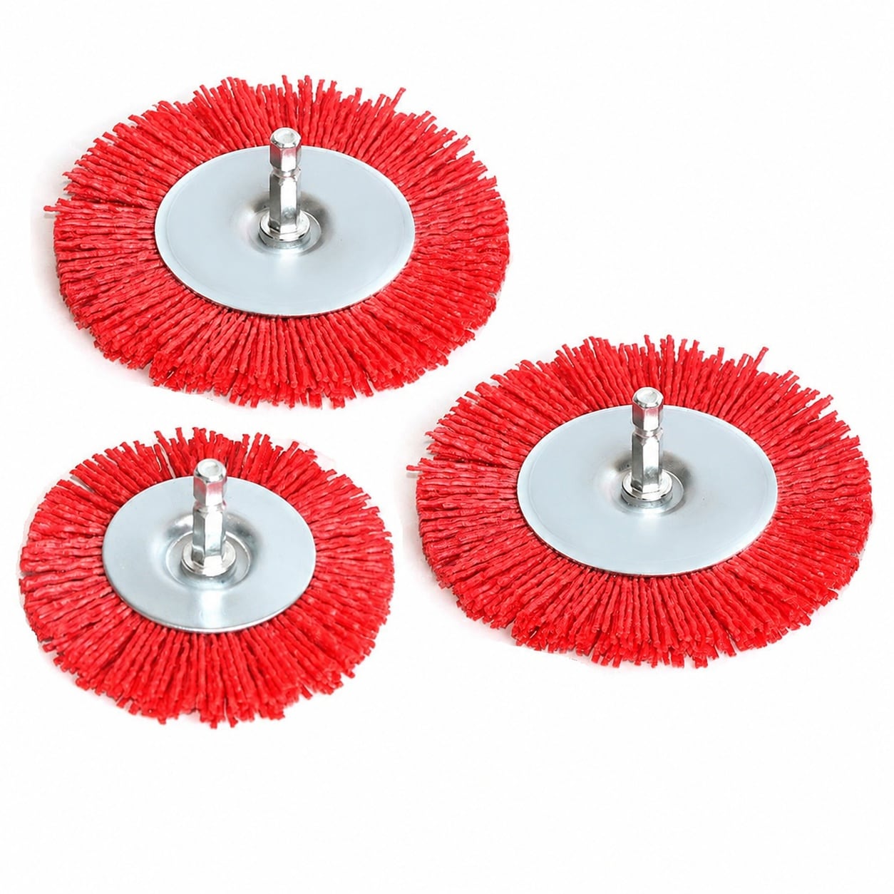 Etokfoks  3 in Nylon Abrasive Wire Wheel Brush Set 3 pcs for Drill with 1 4 in Shank for Wood Metal Rust Removal