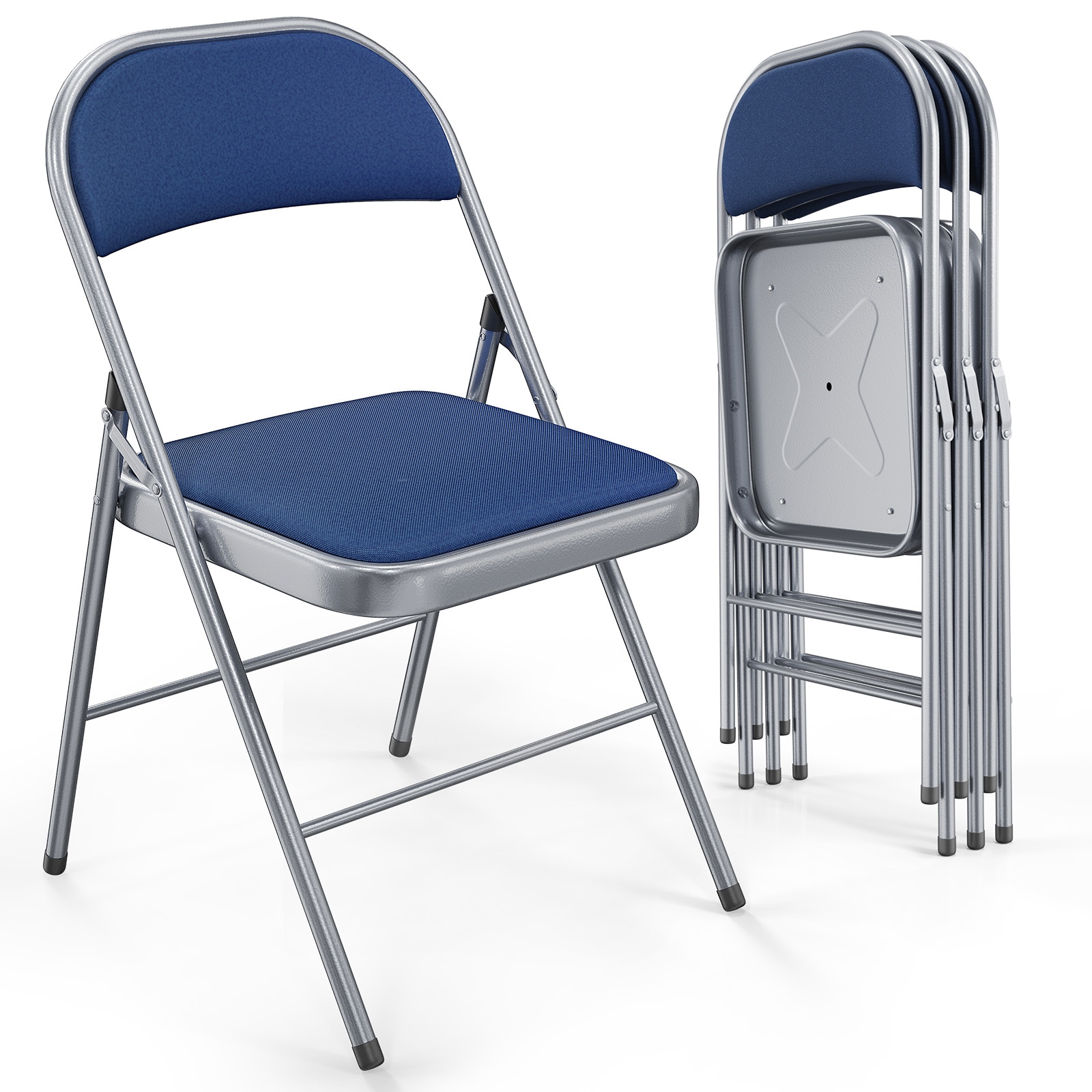 VINGLI 4 Pack Metal Folding Chair with Padded Seats Metal Frame Fabric Seat and Back Capacity 350 LBS Blue