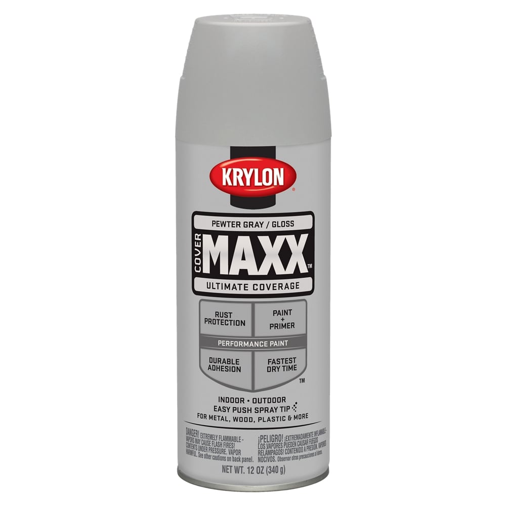 Krylon CoverMaxx Gloss Pewter Gray Spray Paint and Primer In One (NET ...