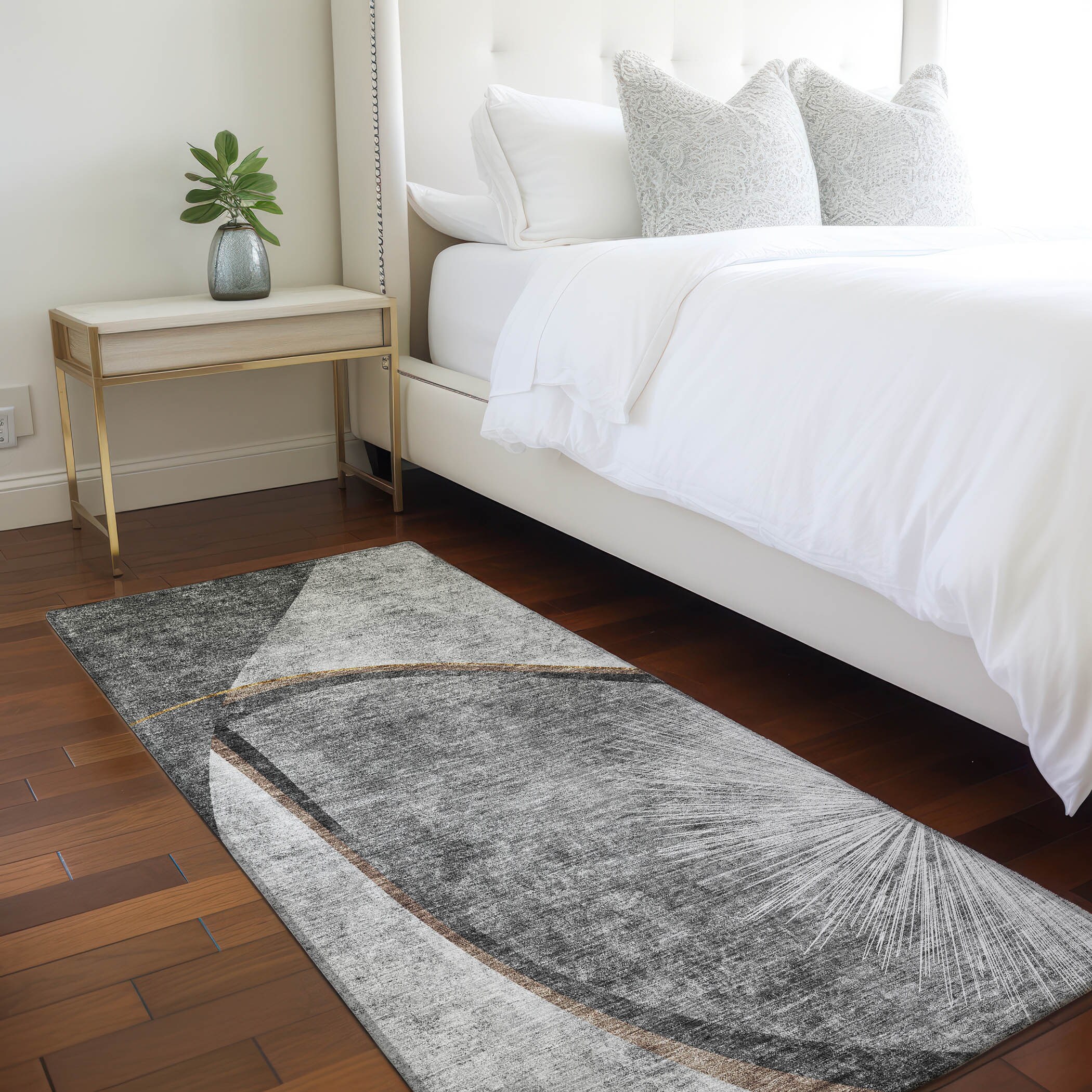 Gray Abstract Machine Washable Indoor/Outdoor Runner Rug