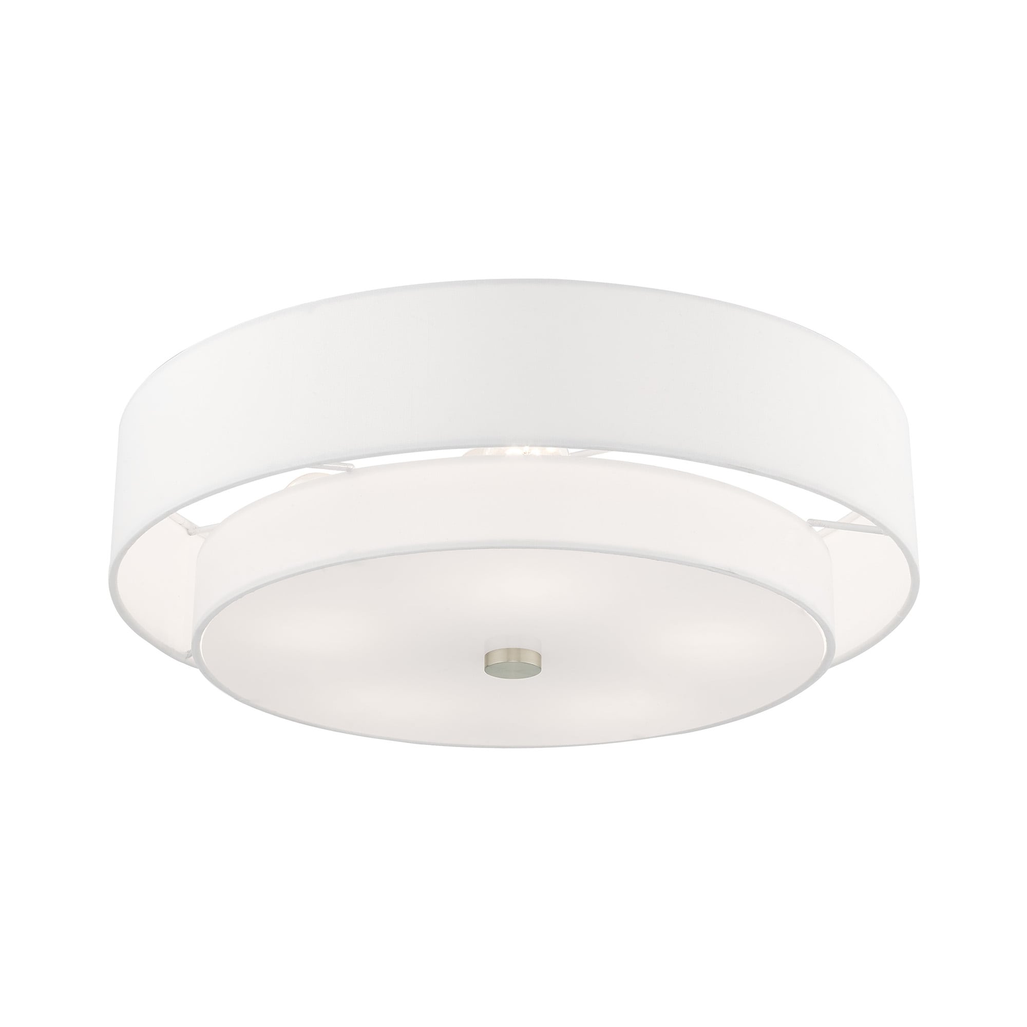 Meridian Brushed Nickel 5-Light Indoor Drum Flush Mount with Off-White Shade