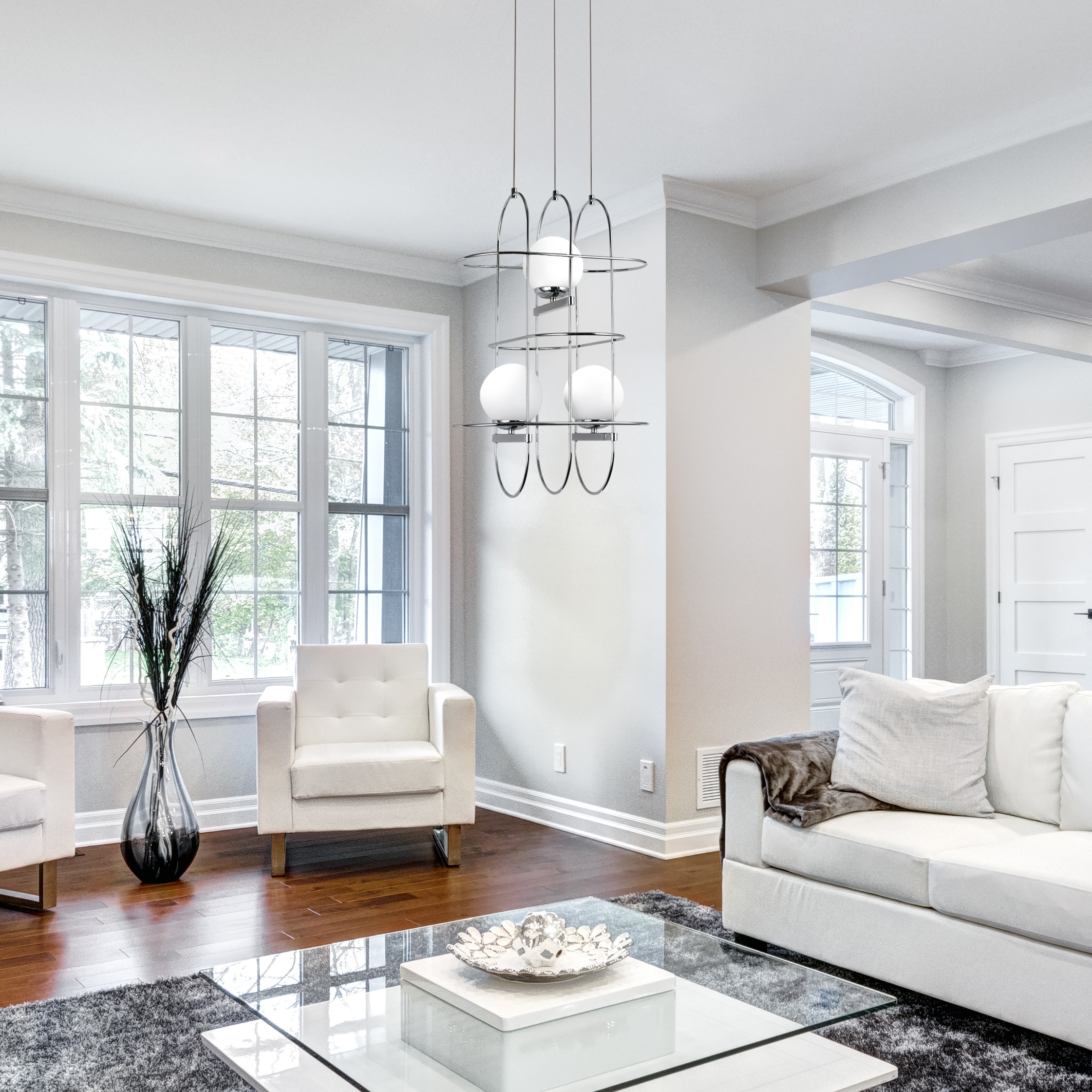 Lyra 16-inch Chrome Integrated LED Adjustable Wire Frame Chandelier